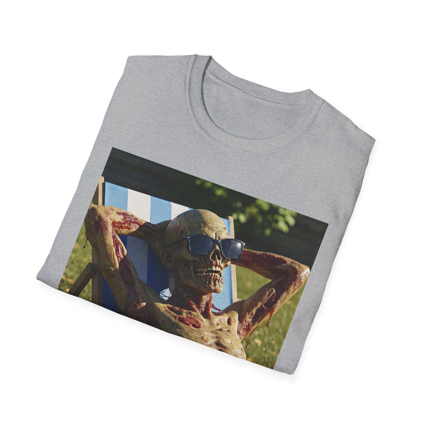 Chillin' Skeleton Unisex Softstyle T-Shirt | Funny Skeleton Beach Tee