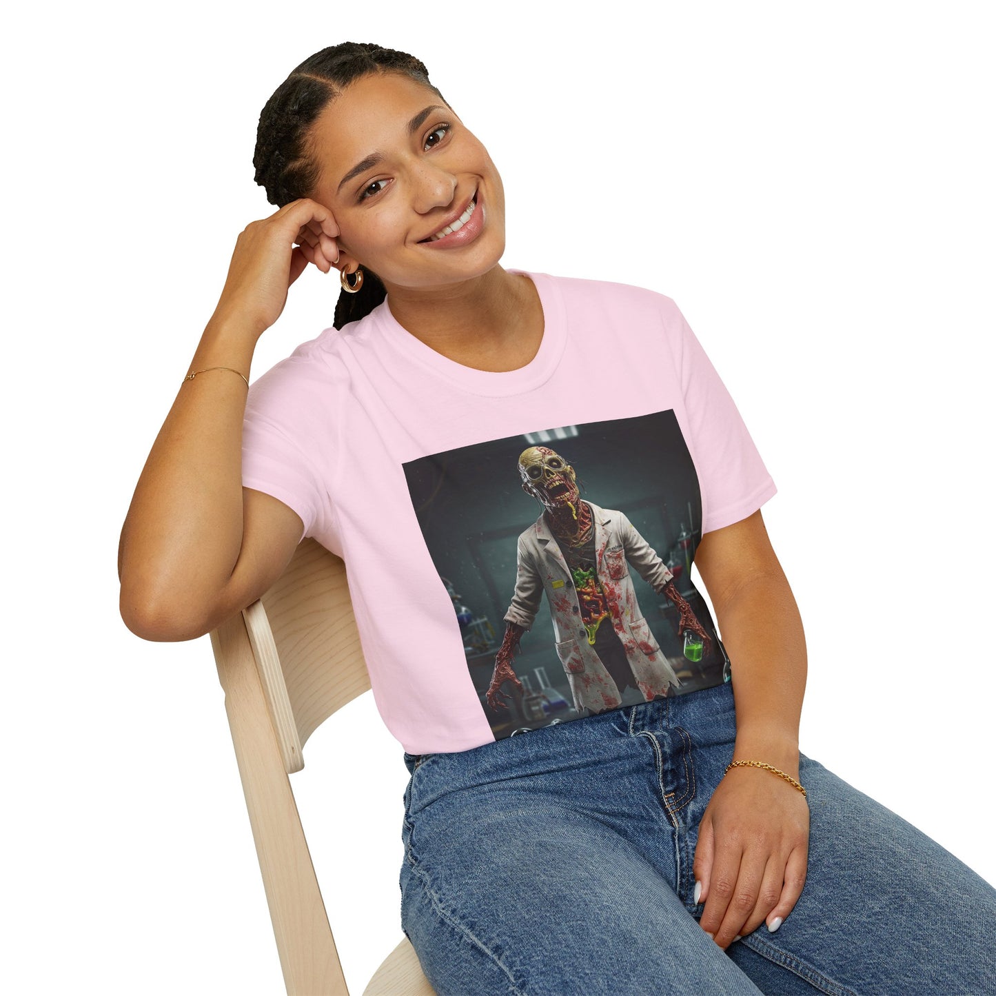 Zombie Scientist Unisex Softstyle T-Shirt - Perfect for Halloween and Horror Fans
