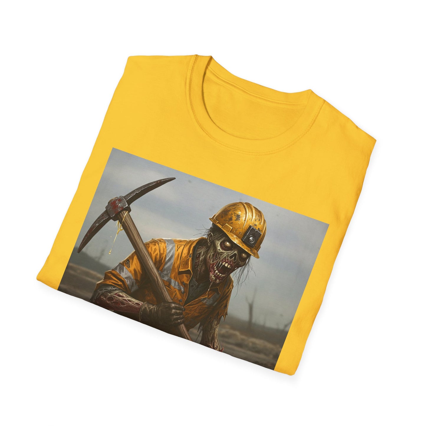 Zombie Miner Unisex Softstyle T-Shirt | Spooky Graphic Tee for Horror Fans