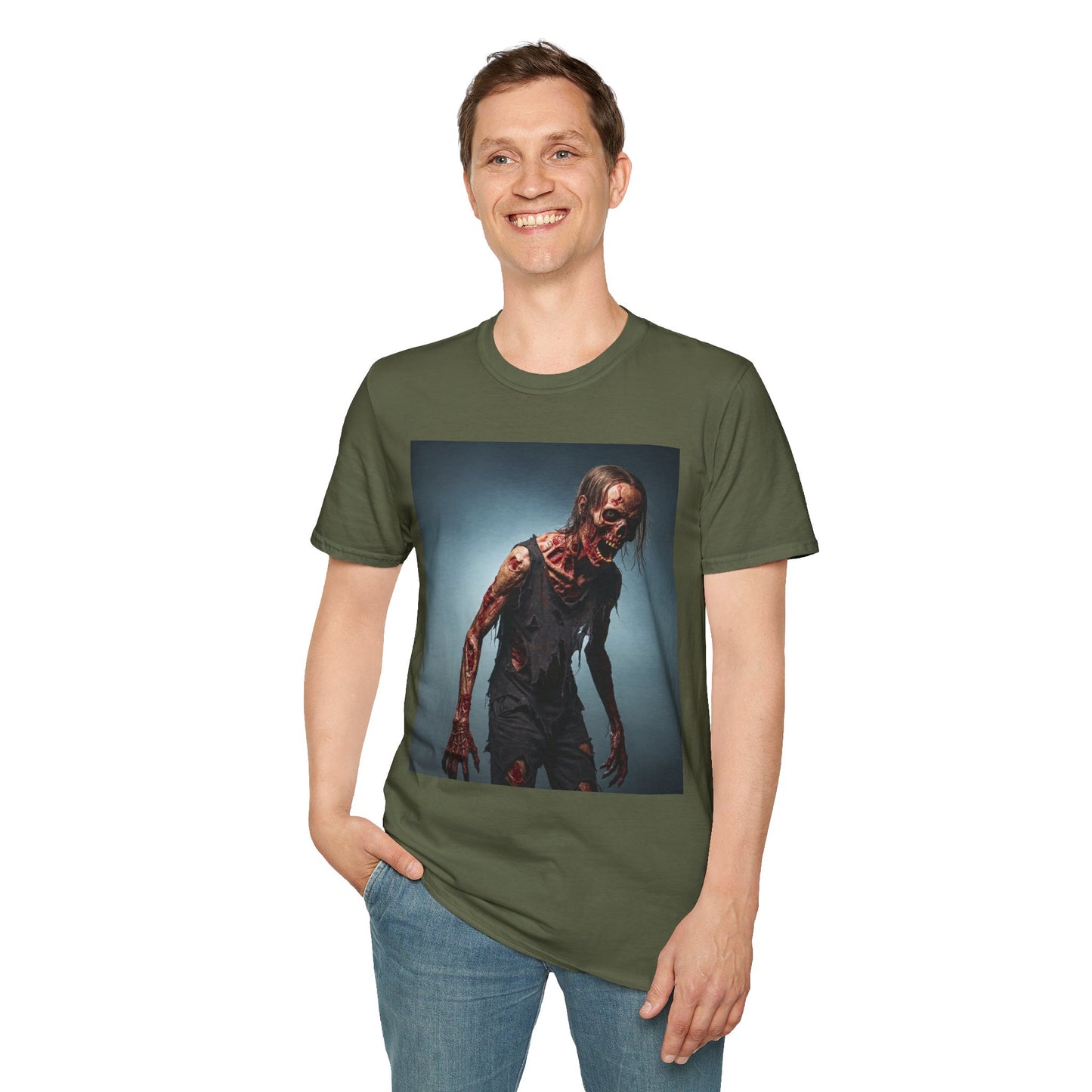 Zombie Graphic Unisex Softstyle T-Shirt - Perfect for Halloween and Horror Fans