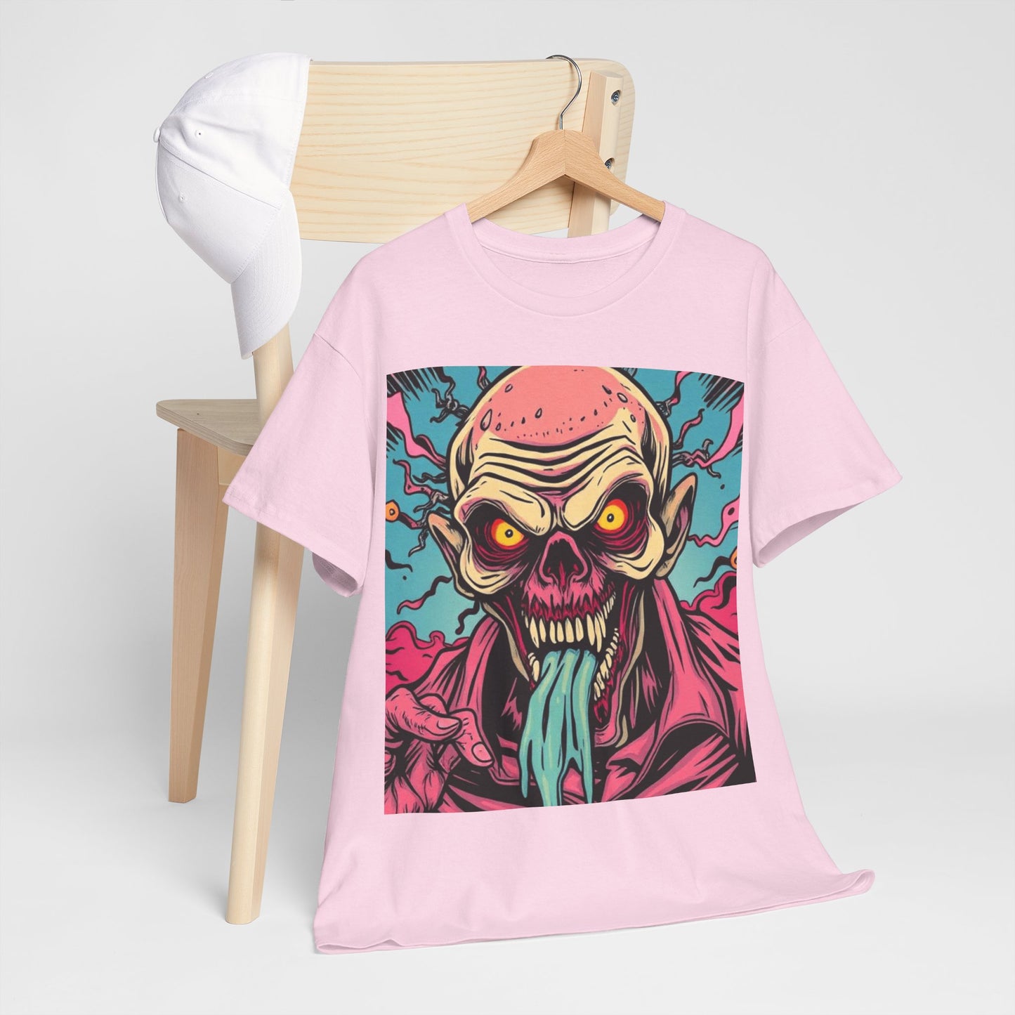 UK - Unisex Heavy Cotton Tee - Retro Zombie Design Graphic Tee for Halloween and Casual Wear