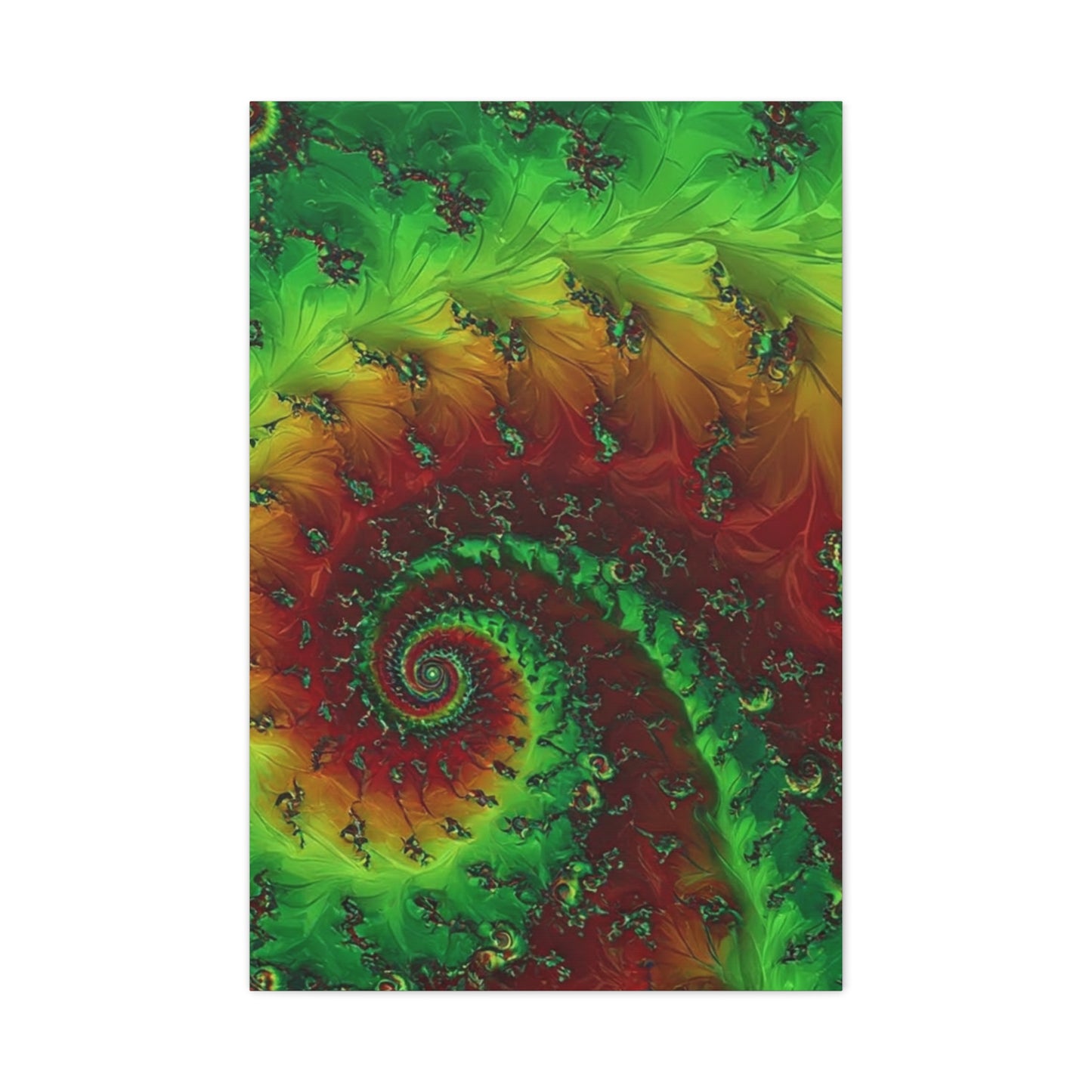 Vibrant Fractal Art Canvas - Green and Red Abstract Wall Decor
