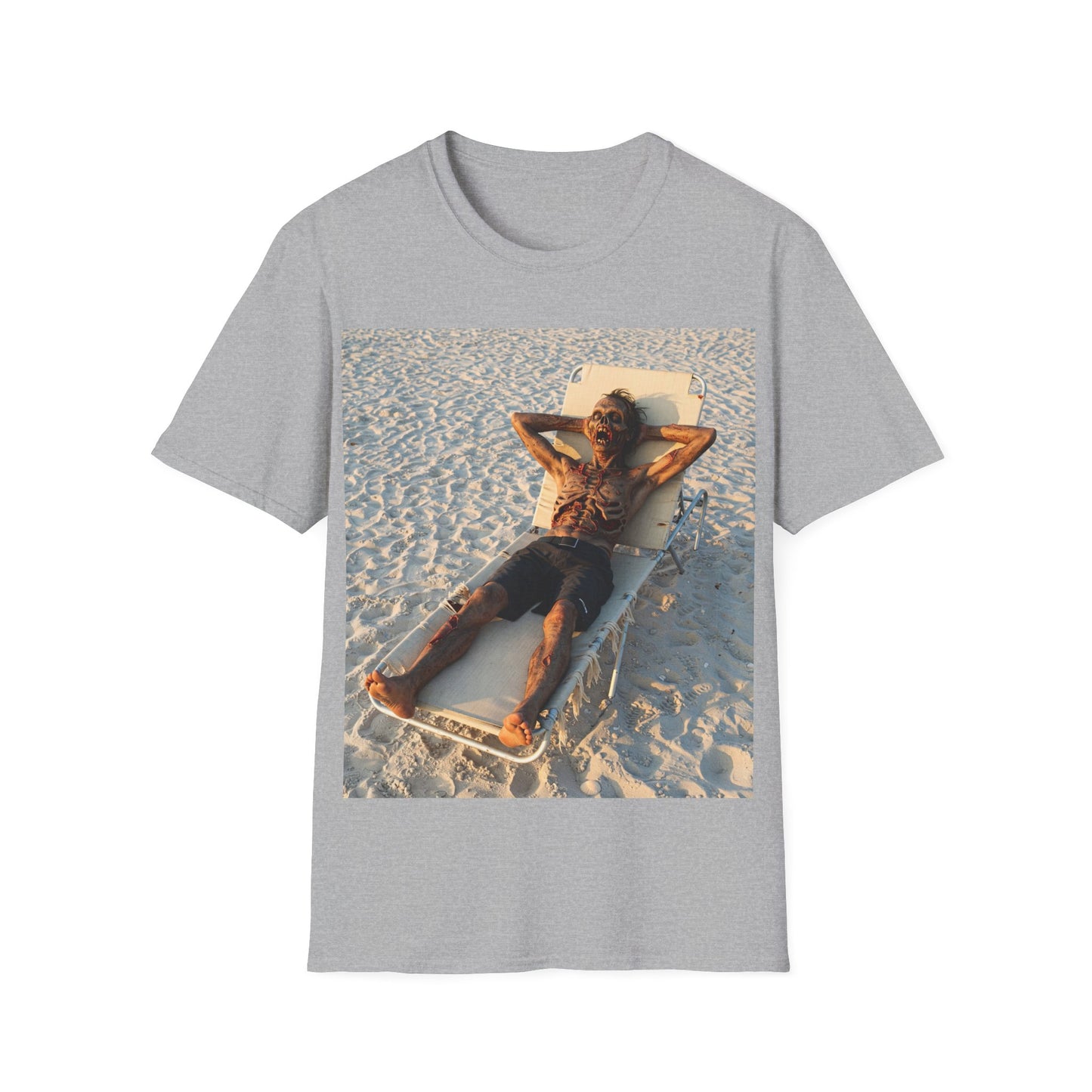 UK - Relaxing Beach Apocalyptic Portrait Tee, bold, decaying zombie graphic