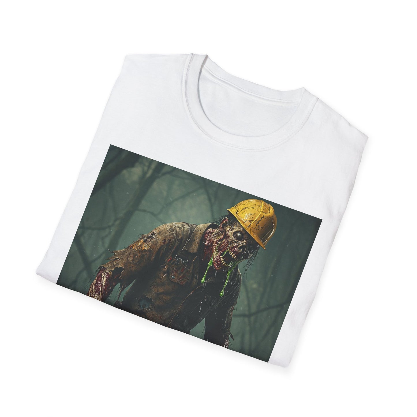 Zombie Construction Worker Unisex Softstyle T-Shirt | Spooky Halloween Apparel