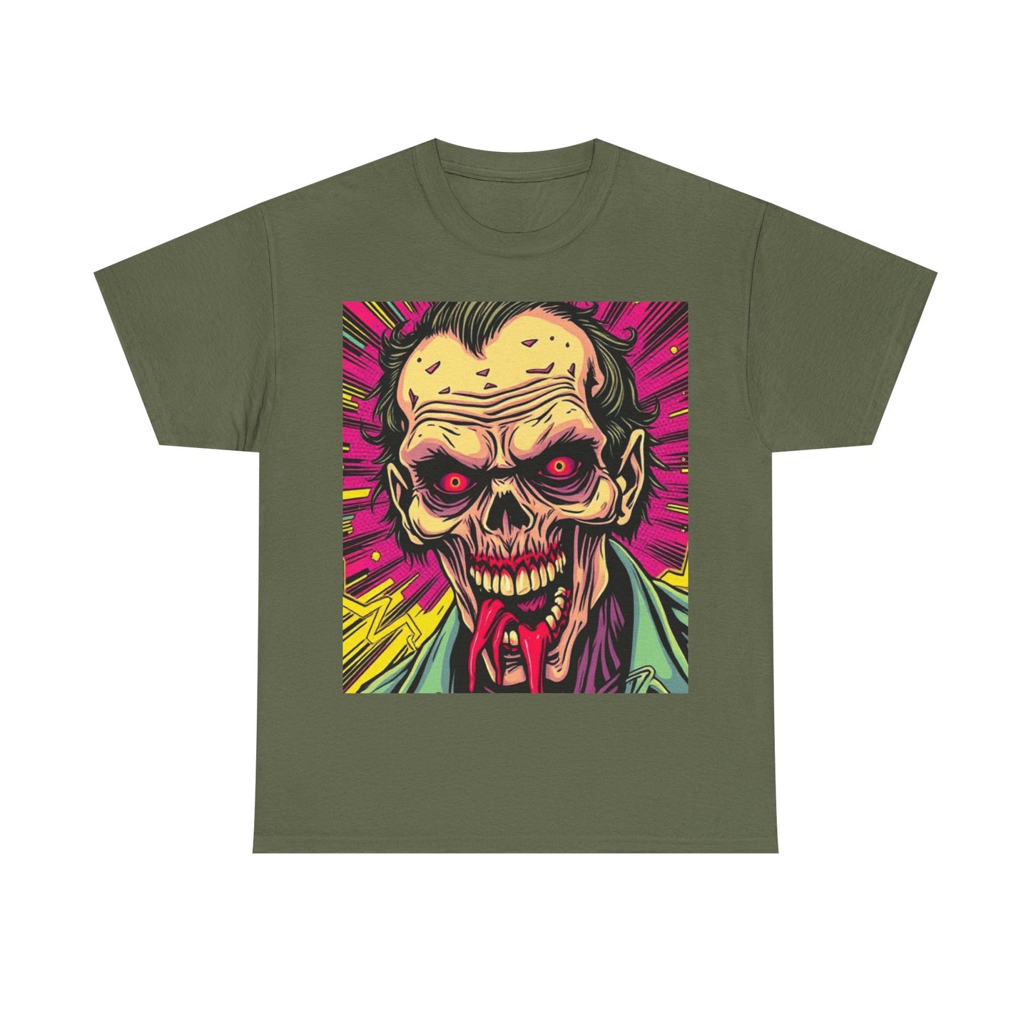UK - Retro Zombie Graphic Unisex Heavy Cotton Tee - Perfect for Halloween and Horror Fans