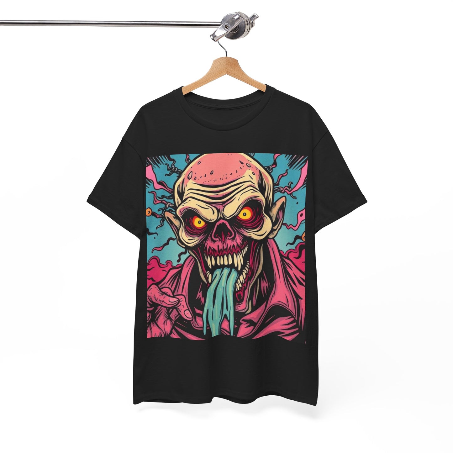 UK - Unisex Heavy Cotton Tee - Retro Zombie Design Graphic Tee for Halloween and Casual Wear