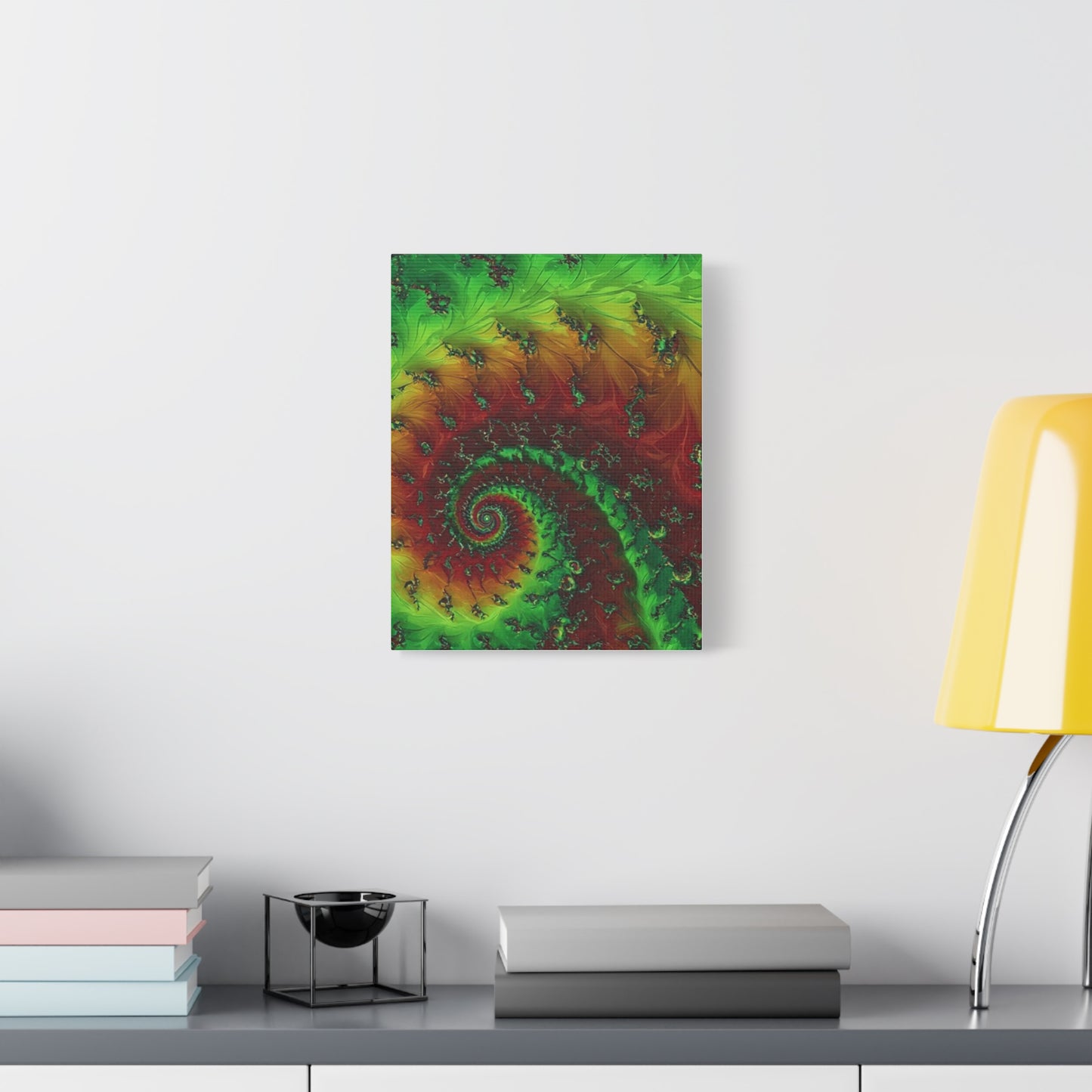 Vibrant Fractal Art Canvas - Green and Red Abstract Wall Decor