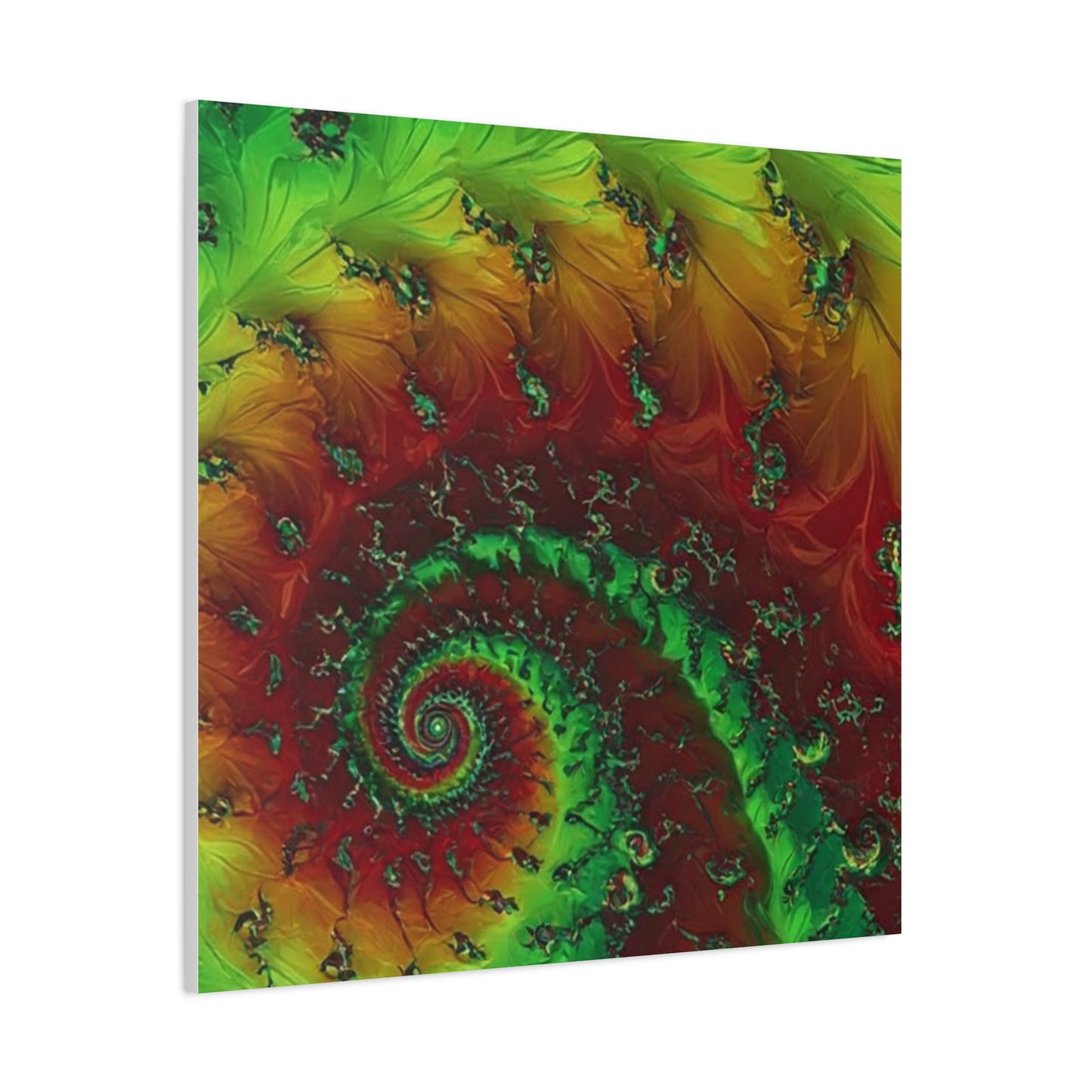 Vibrant Fractal Art Canvas - Green and Red Abstract Wall Decor
