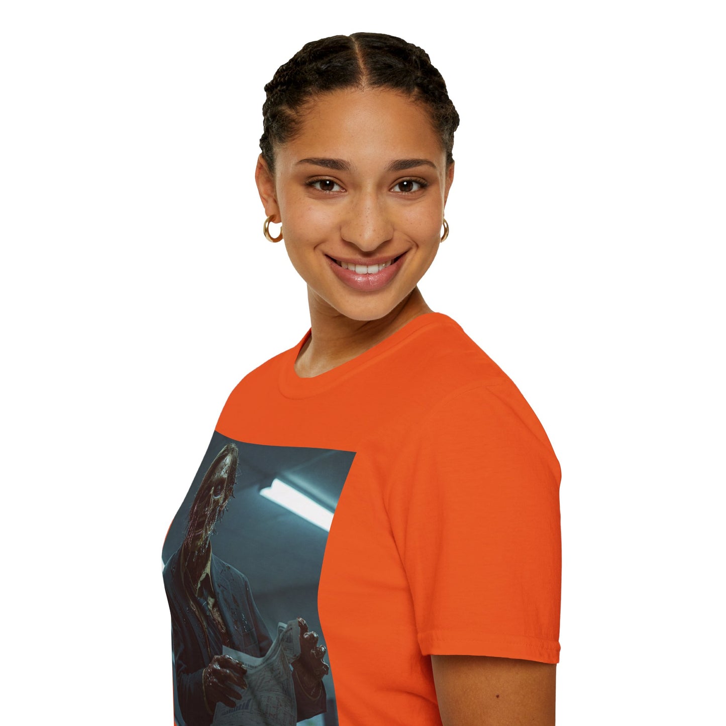 Zombie Horror Unisex Softstyle T-Shirt - Spooky Graphic Tee for Halloween and Horror Lovers