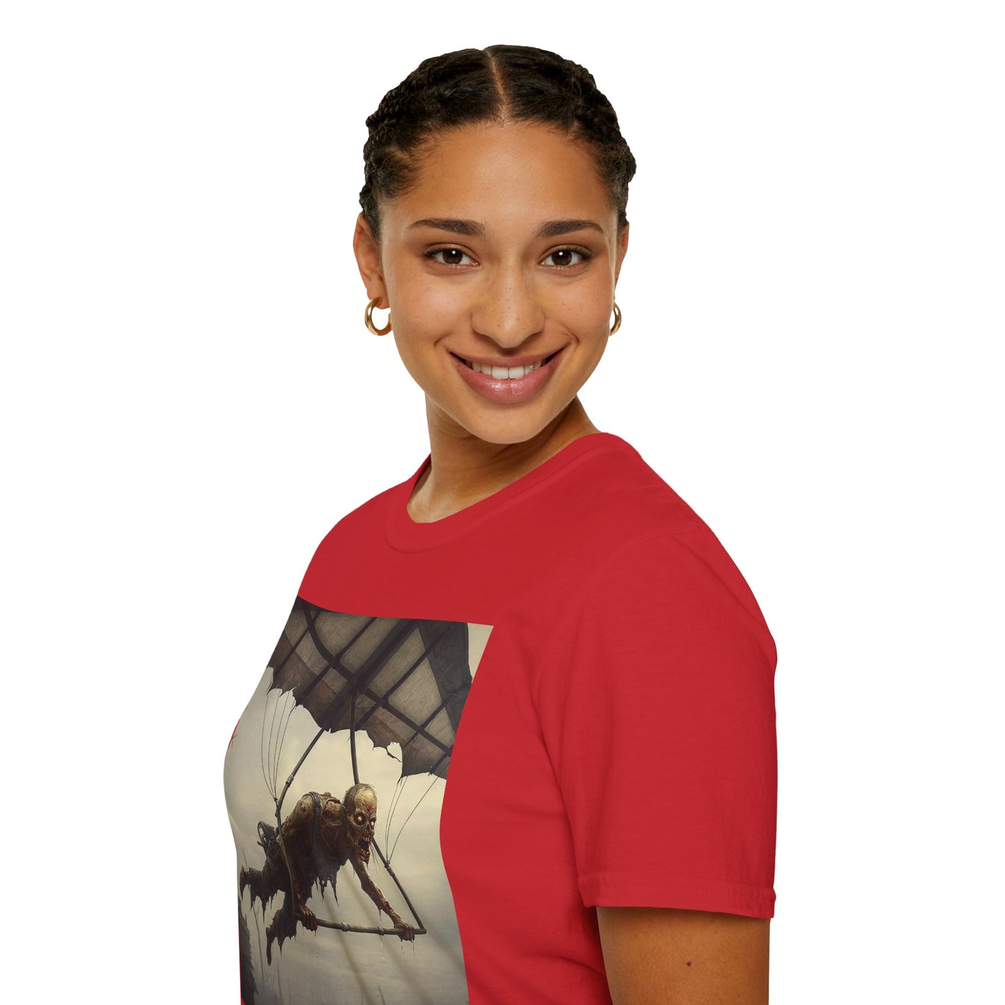 Zombie Parachute Unisex Softstyle T-Shirt - Perfect for Halloween and Horror Fans