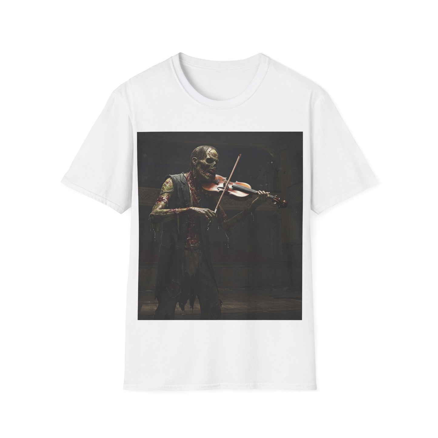 UK - Vintage Zombie Violinist Apocalyptic Portrait Tee, bold, decaying zombie graphic