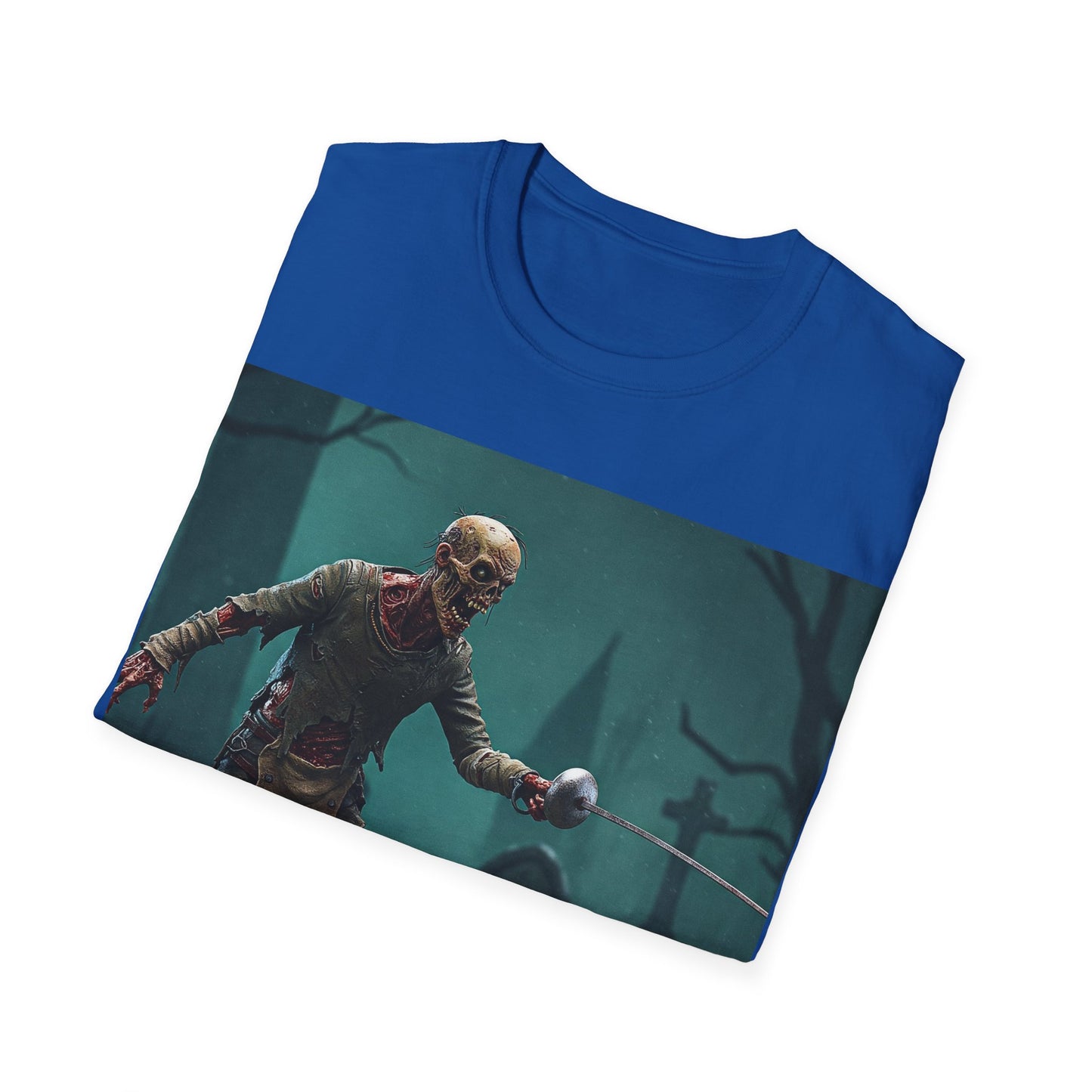 UK - Zombie Swordsman Unisex Softstyle T-Shirt - Perfect for Halloween & Horror Fans