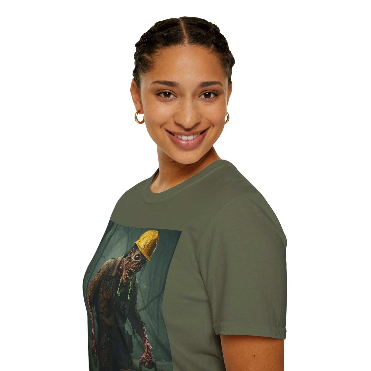 Zombie Construction Worker Unisex Softstyle T-Shirt | Spooky Halloween Apparel