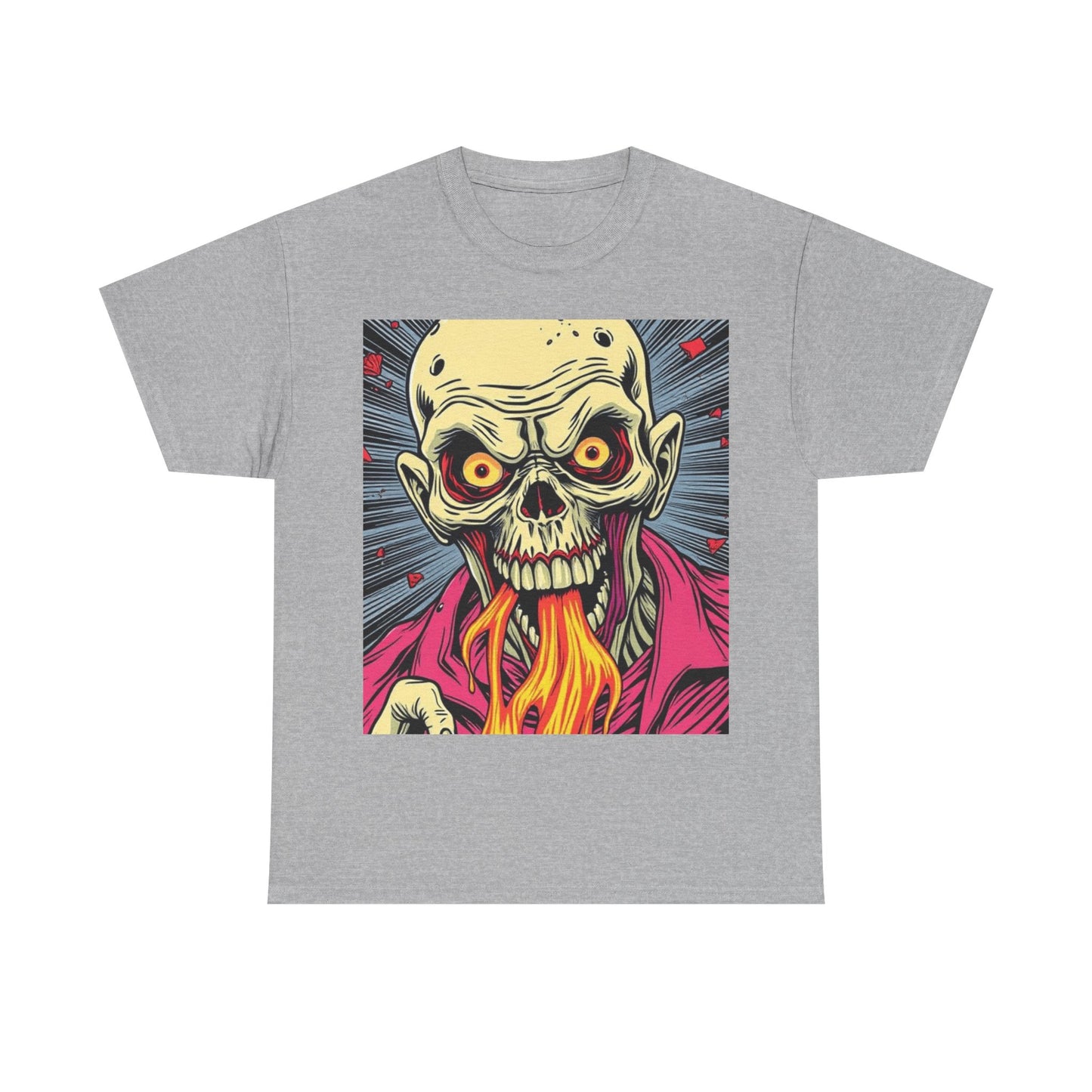 UK - Fire-Breathing Zombie Unisex Heavy Cotton Tee - Spooky Graphic Shirt
