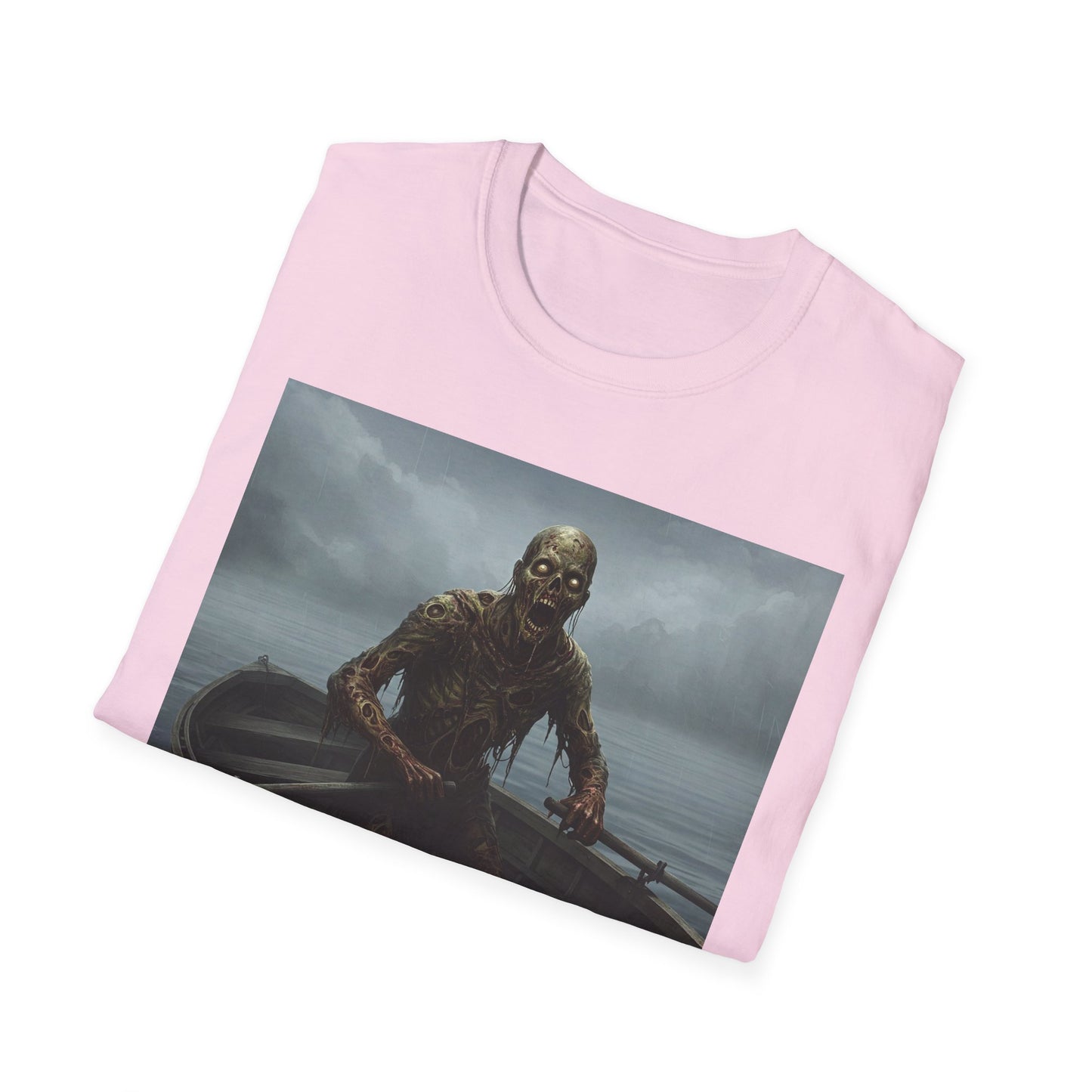 Zombie Rowboat Unisex Softstyle T-Shirt - Spooky Graphic Tee for Halloween Fans
