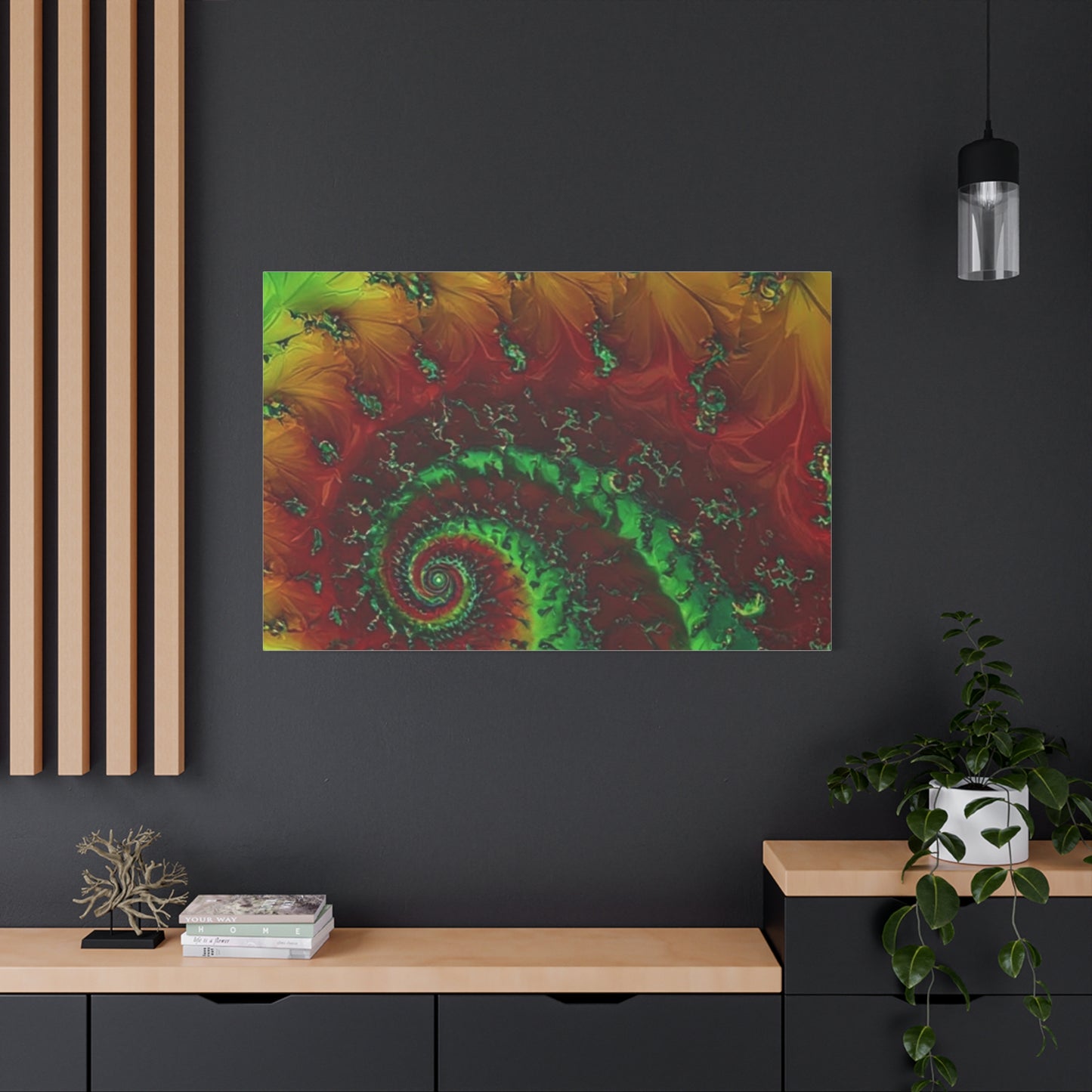 Vibrant Fractal Art Canvas - Green and Red Abstract Wall Decor