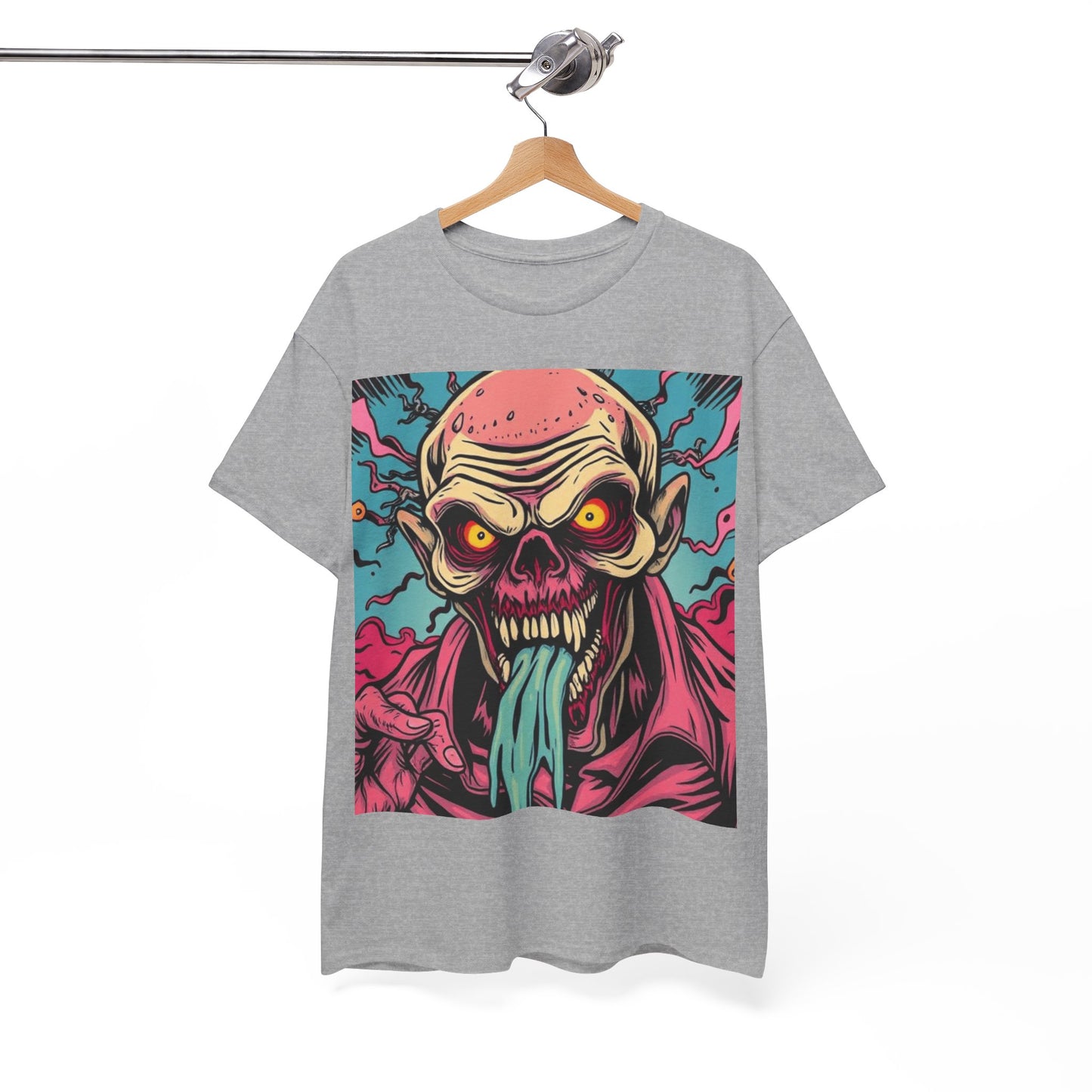 UK - Unisex Heavy Cotton Tee - Retro Zombie Design Graphic Tee for Halloween and Casual Wear