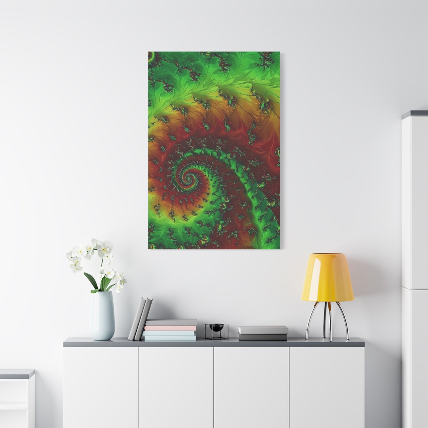 Vibrant Fractal Art Canvas - Green and Red Abstract Wall Decor