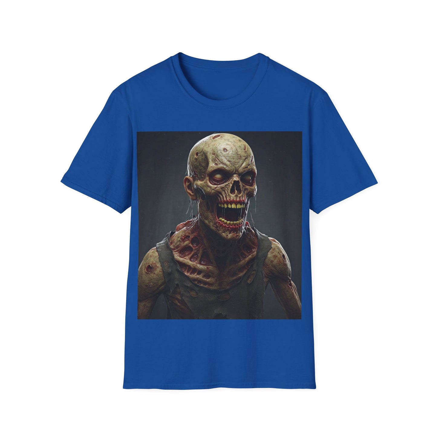 UK - Unisex Softstyle T-Shirt with Creepy Zombie Graphic - Perfect for Halloween and Horror Fans