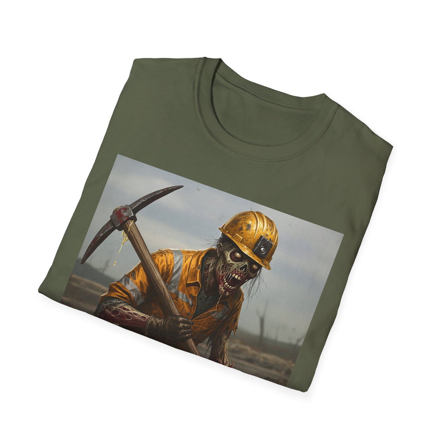 Zombie Miner Unisex Softstyle T-Shirt | Spooky Graphic Tee for Horror Fans