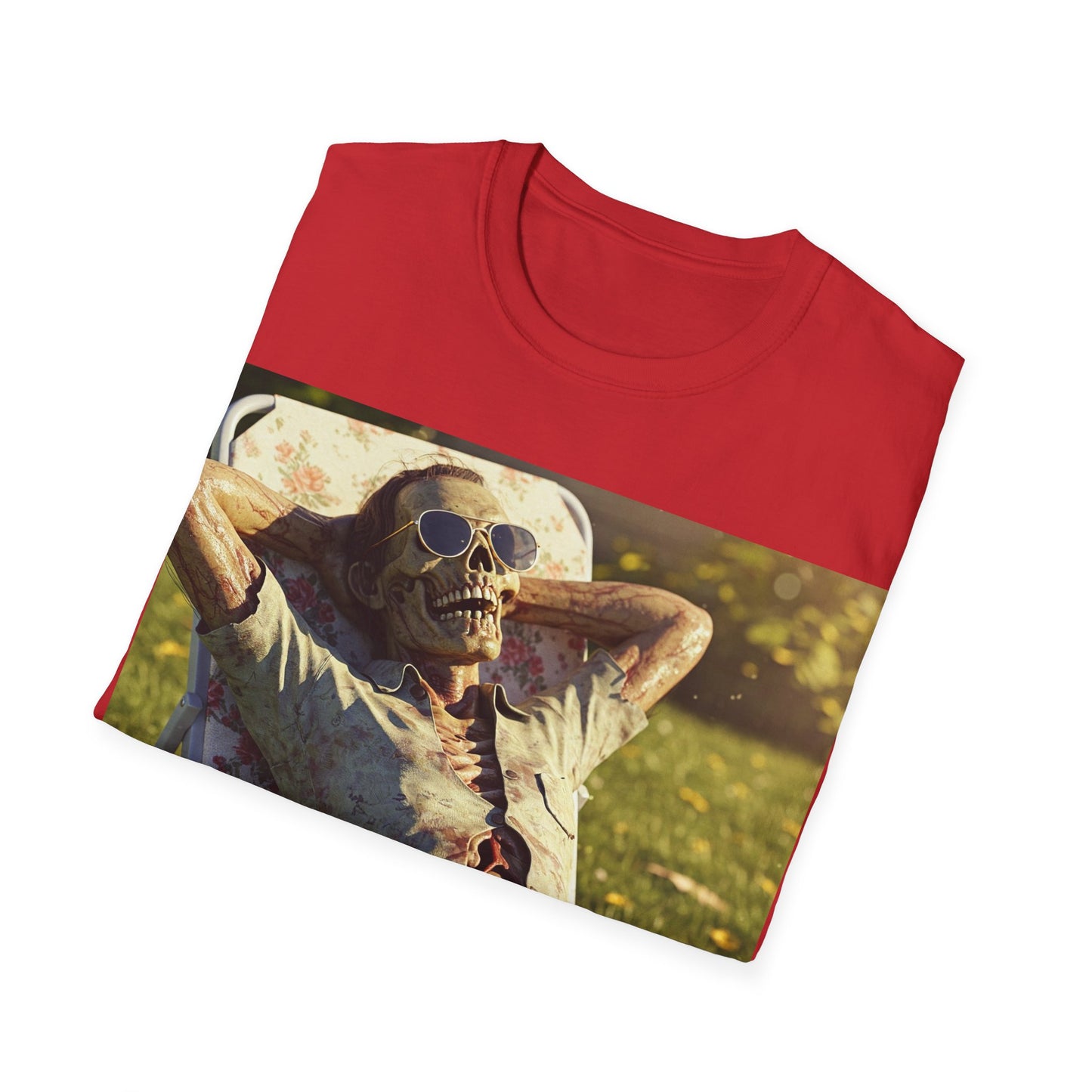 UK - Relaxing Skeleton Unisex Softstyle T-Shirt - Perfect for Halloween and Everyday Wear