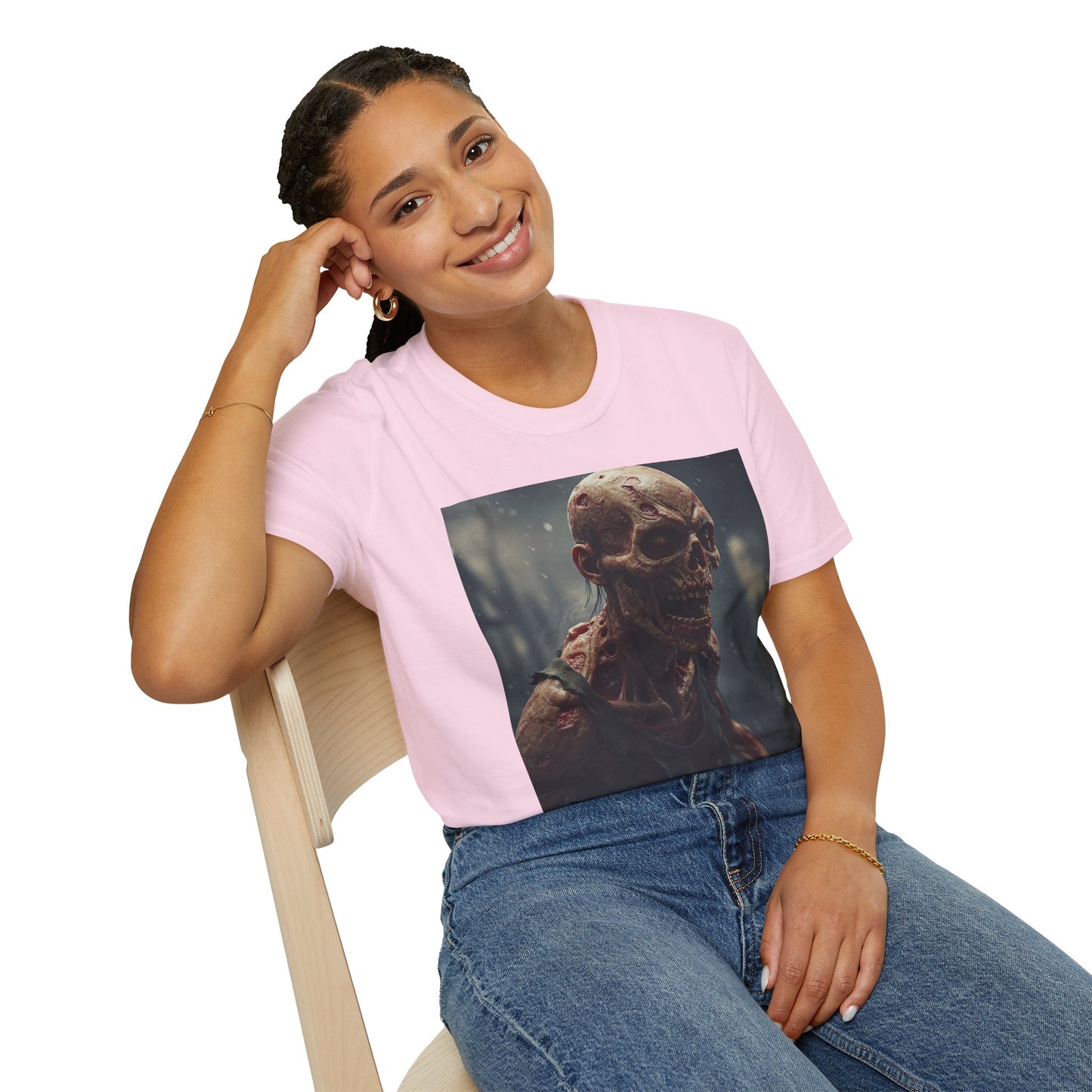 Unisex Softstyle T-Shirt with Creepy Skeleton Design - Perfect for Halloween and Horror Fans