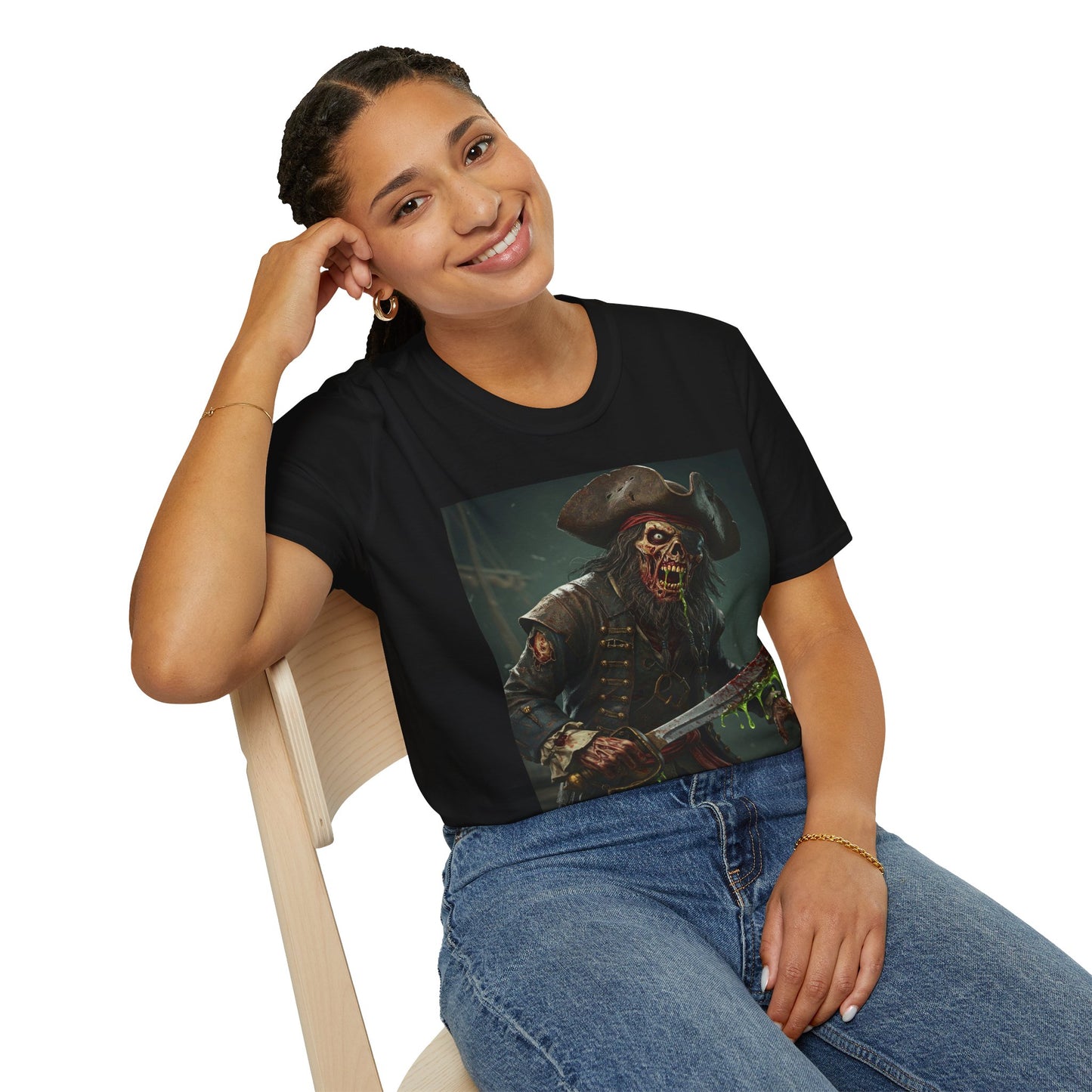 Zombie Pirate Graphic Unisex T-Shirt - Perfect for Halloween and Casual Wear