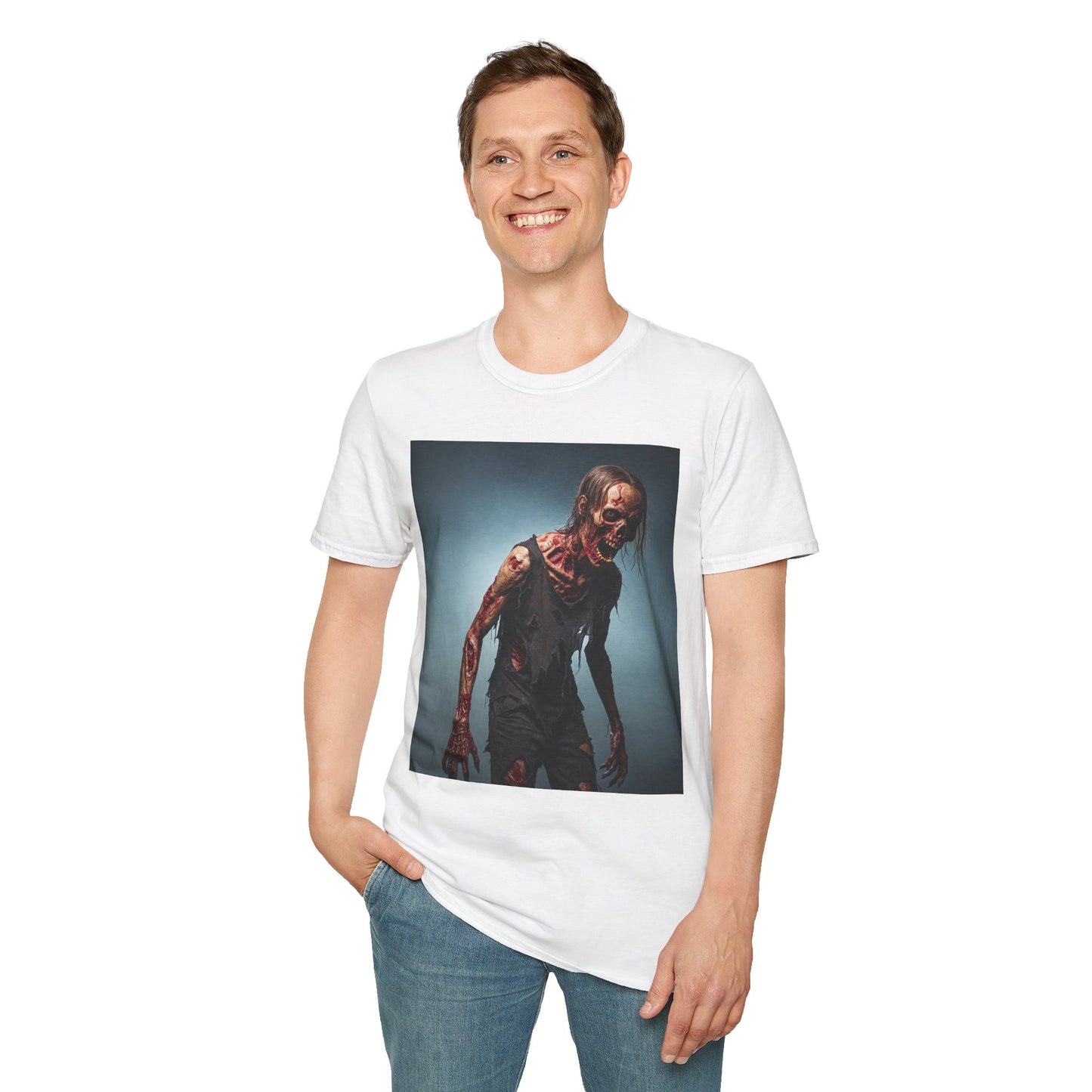 Zombie Graphic Unisex Softstyle T-Shirt - Perfect for Halloween and Horror Fans