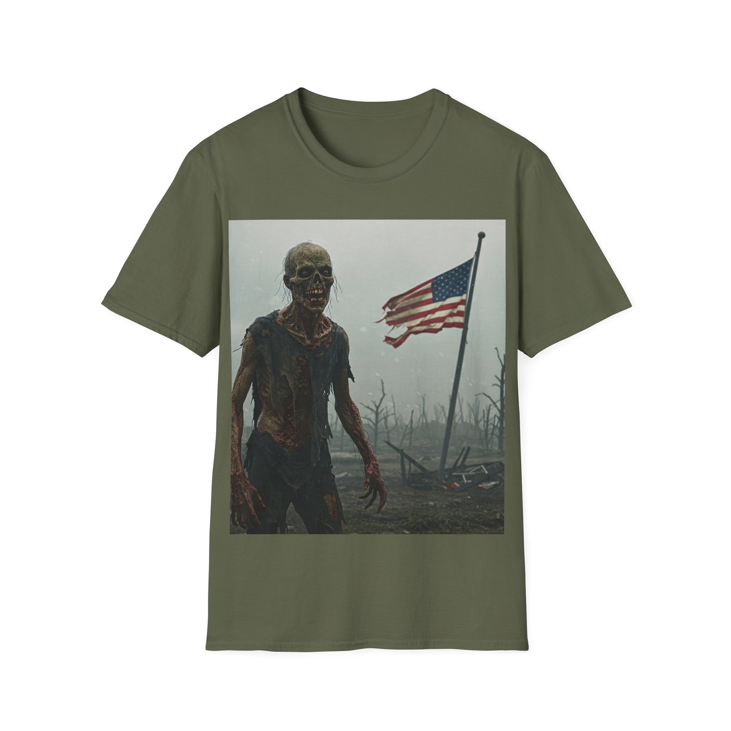 UK - Patriot Zombie Apocalypse Apocalyptic Portrait Tee, bold, decaying zombie graphic