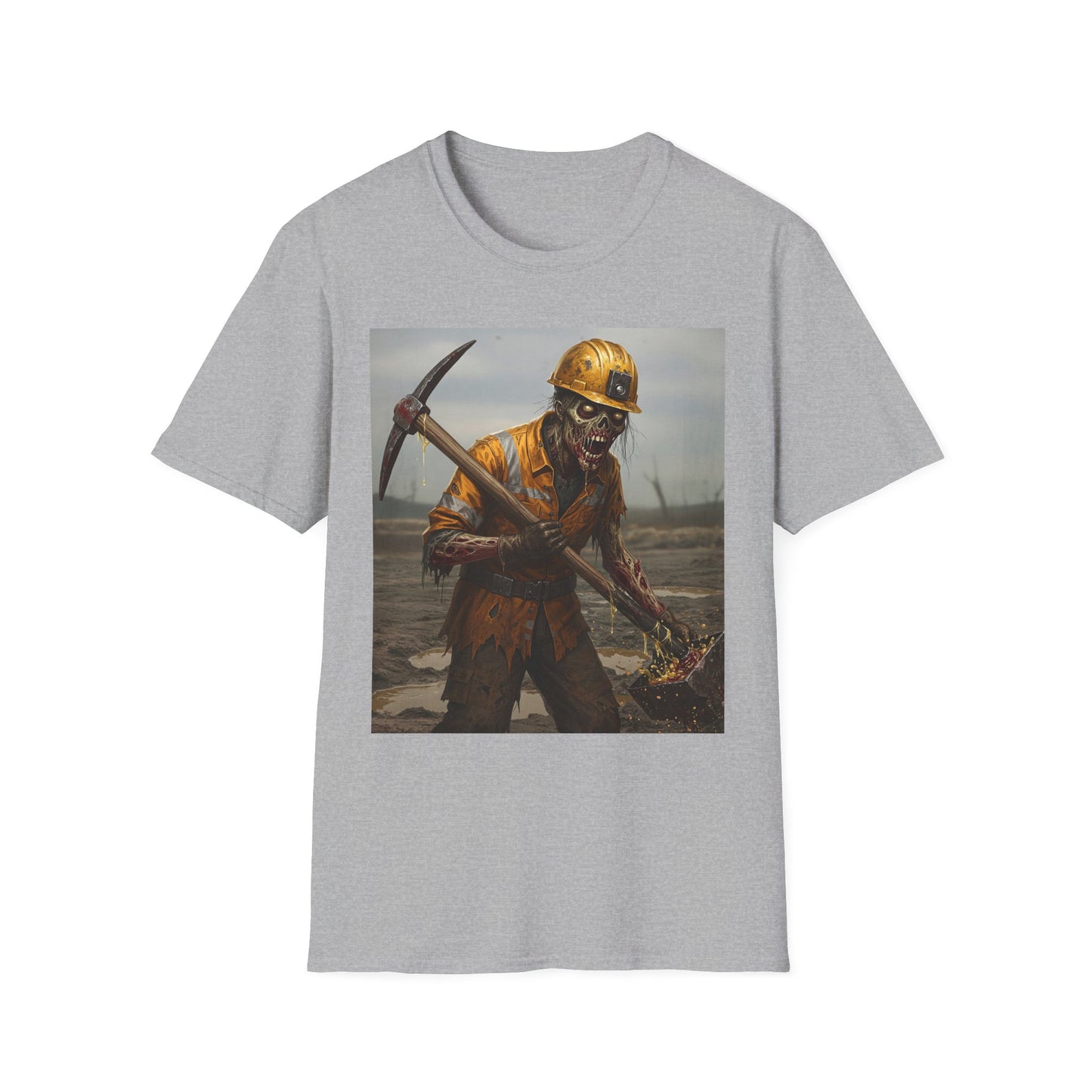 Zombie Miner Unisex Softstyle T-Shirt | Spooky Graphic Tee for Horror Fans
