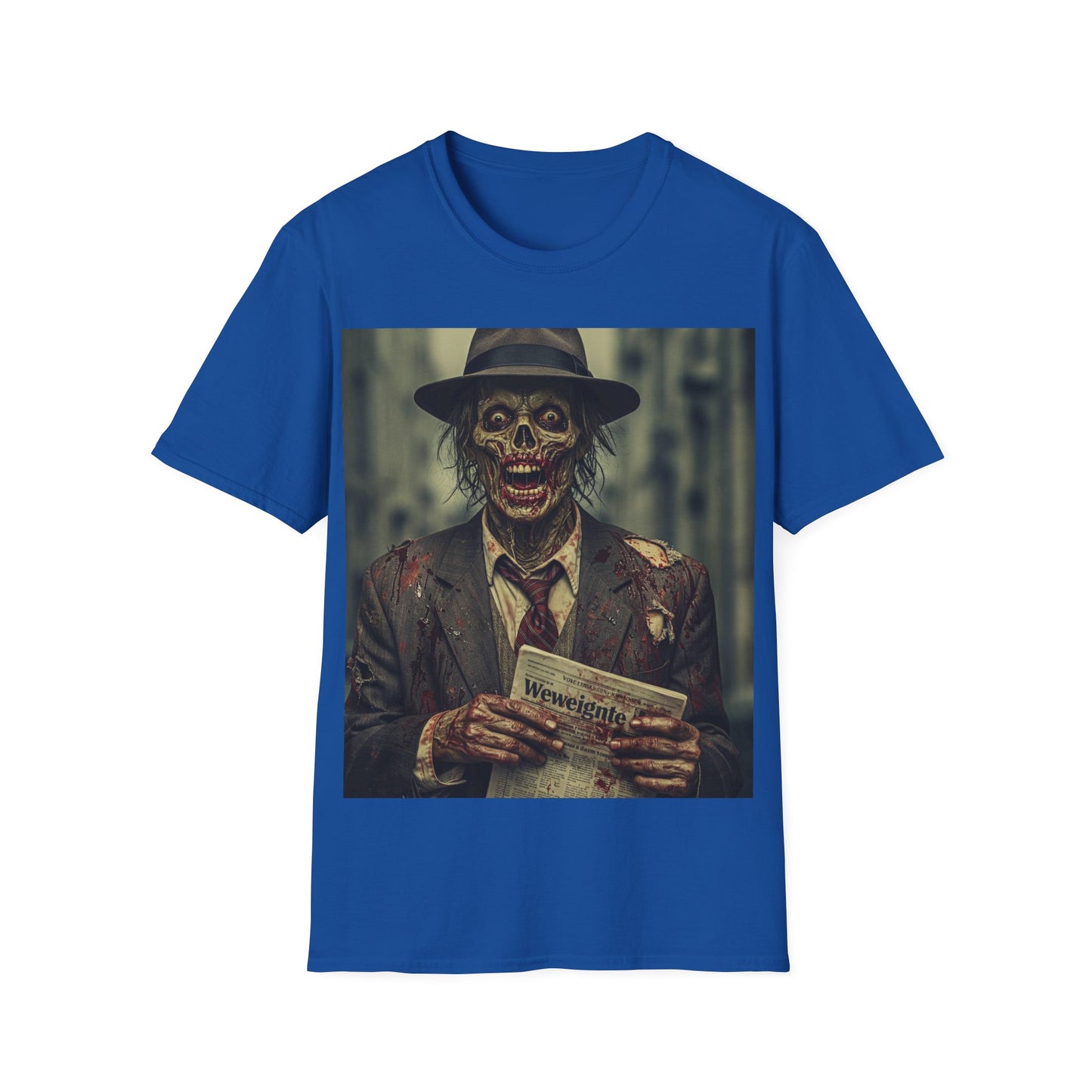 UK - Skeleton News Reporter Unisex Softstyle T-Shirt - Spooky Halloween Vibe