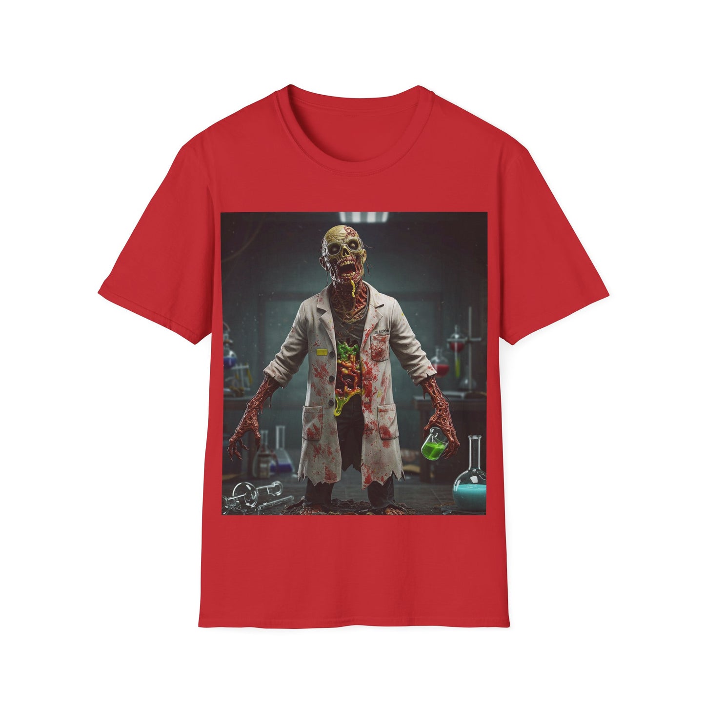 UK - Zombie Scientist Unisex Softstyle T-Shirt - Perfect for Halloween and Horror Fans