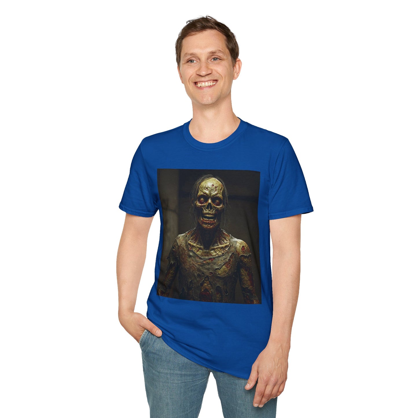 Creepy Horror-Themed Unisex Softstyle T-Shirt for Halloween