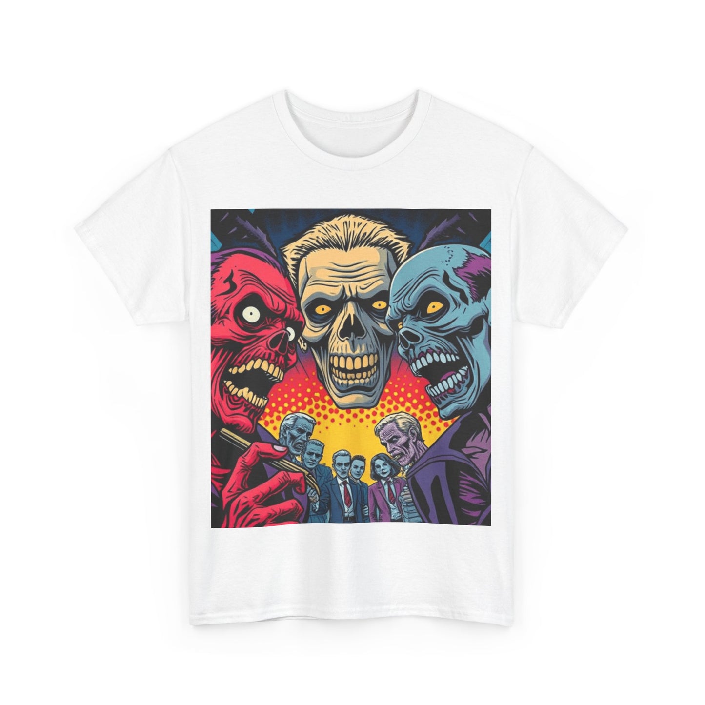 UK - Unisex Heavy Cotton Tee - Colorful Skeleton Design, Perfect for Halloween and Horror Fans