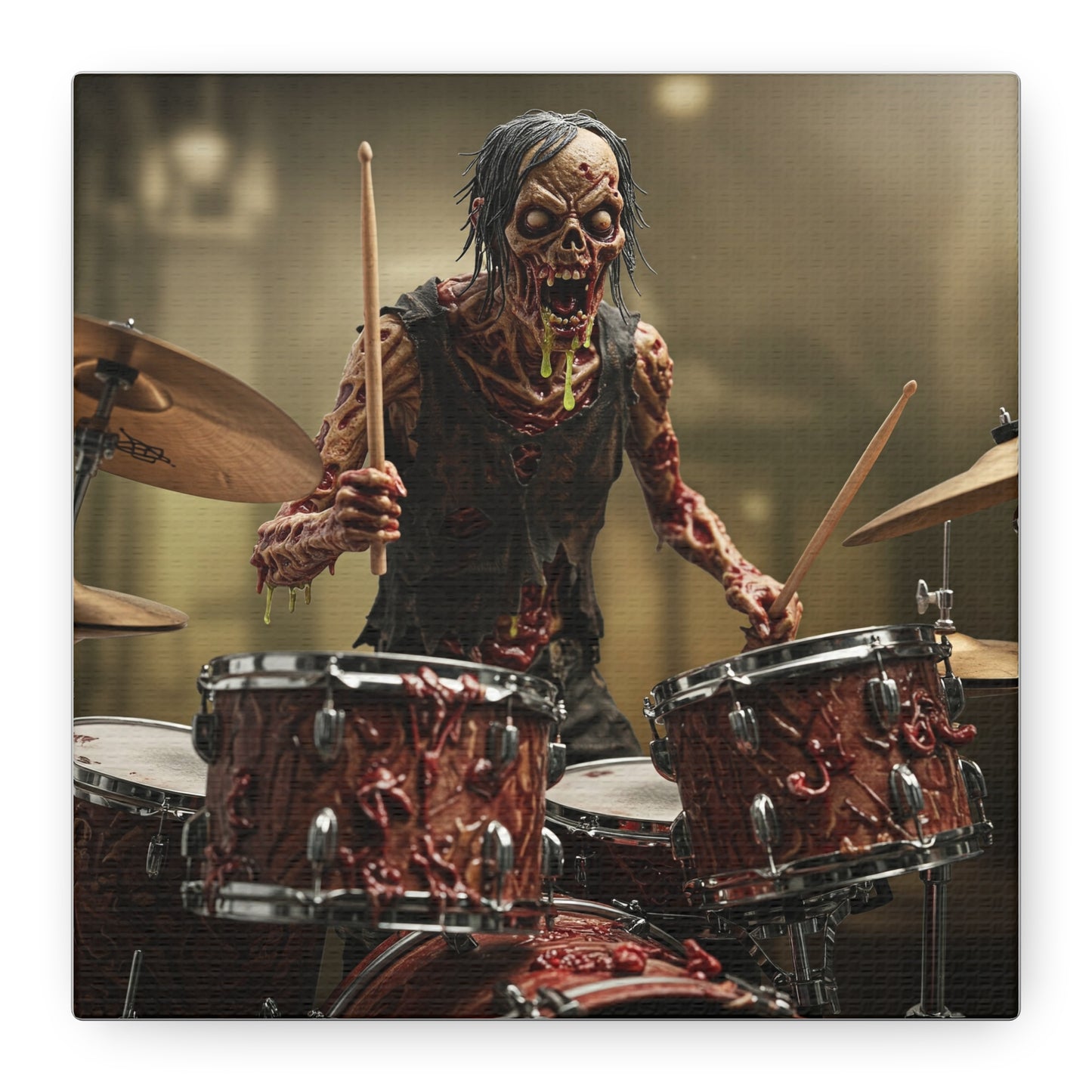 Zombie Drummer Canvas Wall Art - Spooky Horror Decor for Music Lovers