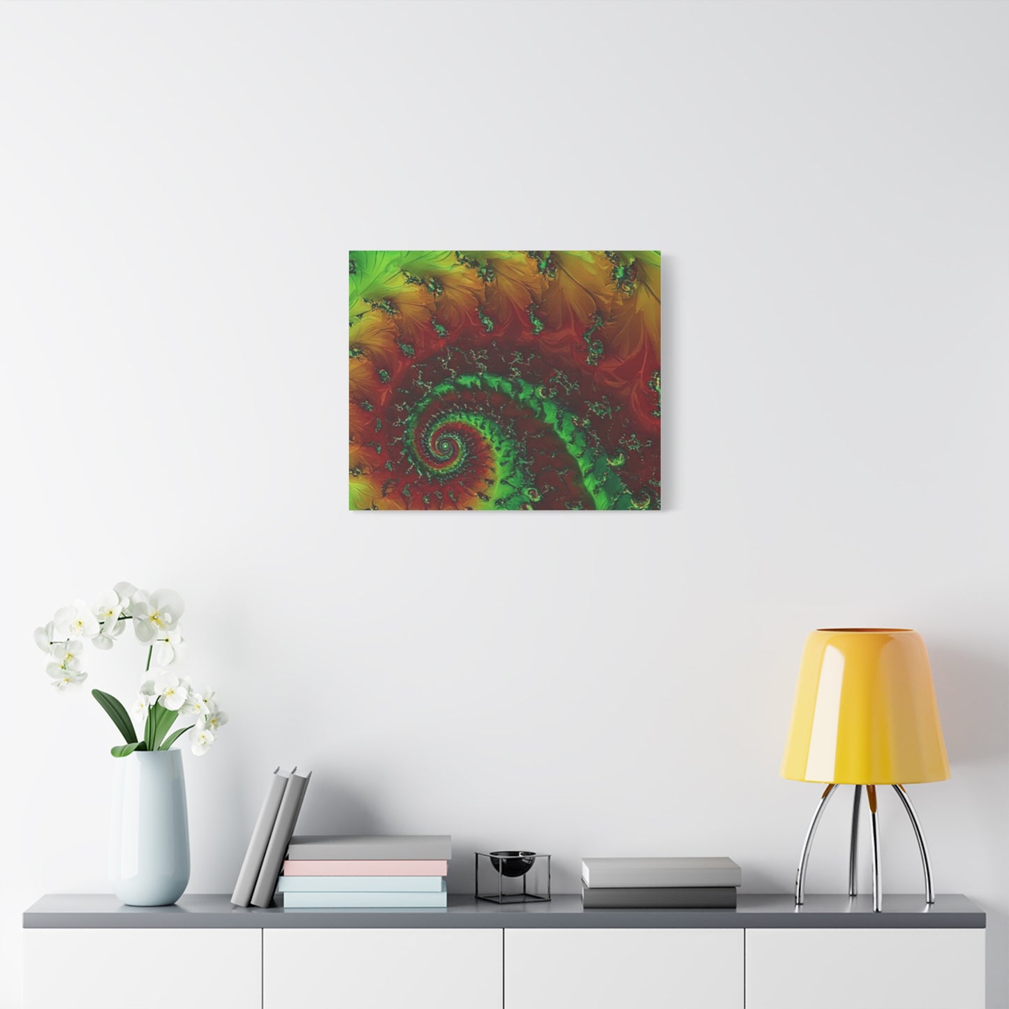 Vibrant Fractal Art Canvas - Green and Red Abstract Wall Decor