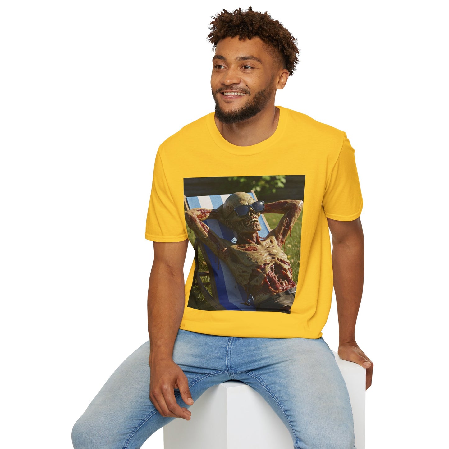 Chillin' Skeleton Unisex Softstyle T-Shirt - Casual Halloween Vibe