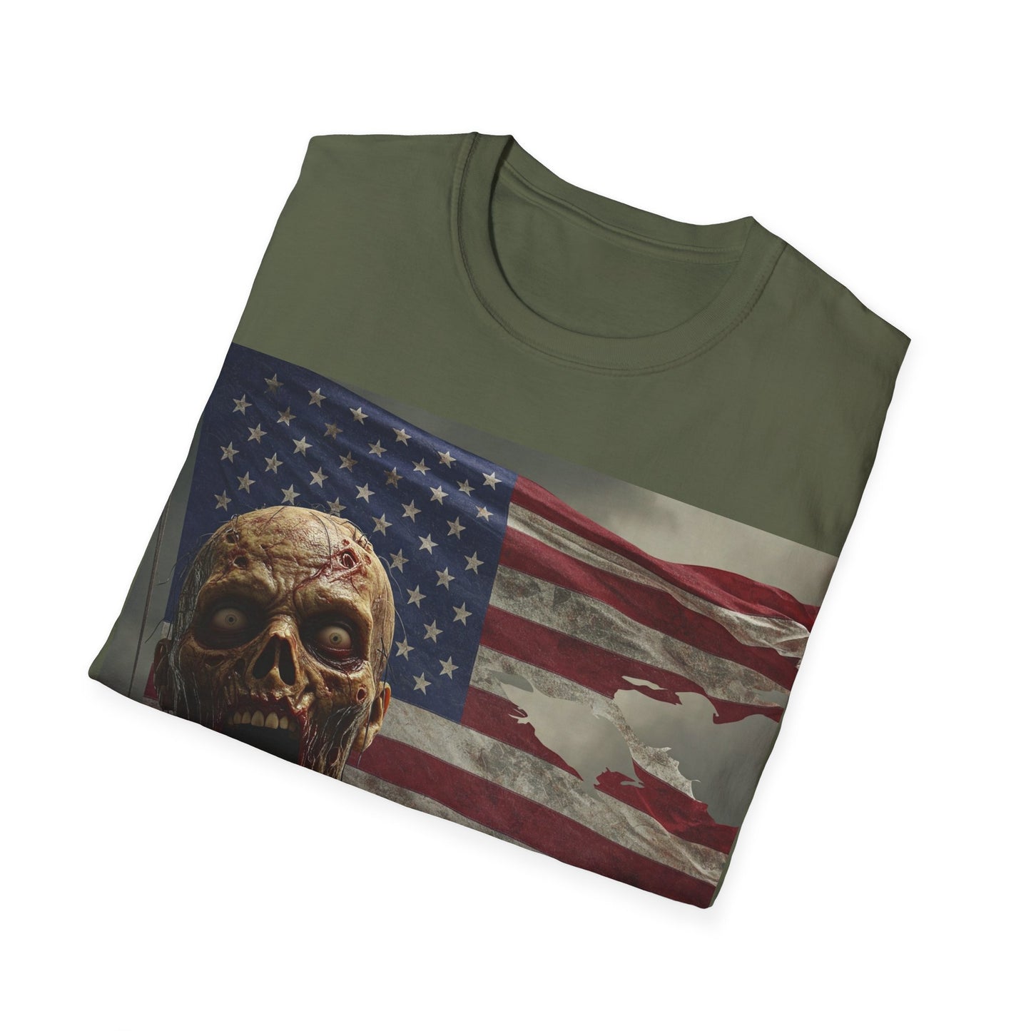 UK - Zombie American Flag Apocalyptic Portrait Tee, bold, decaying zombie graphic