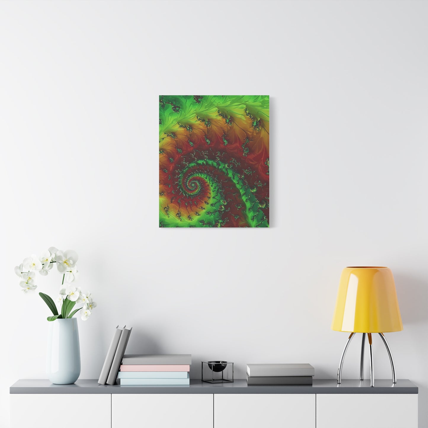 Vibrant Fractal Art Canvas - Green and Red Abstract Wall Decor