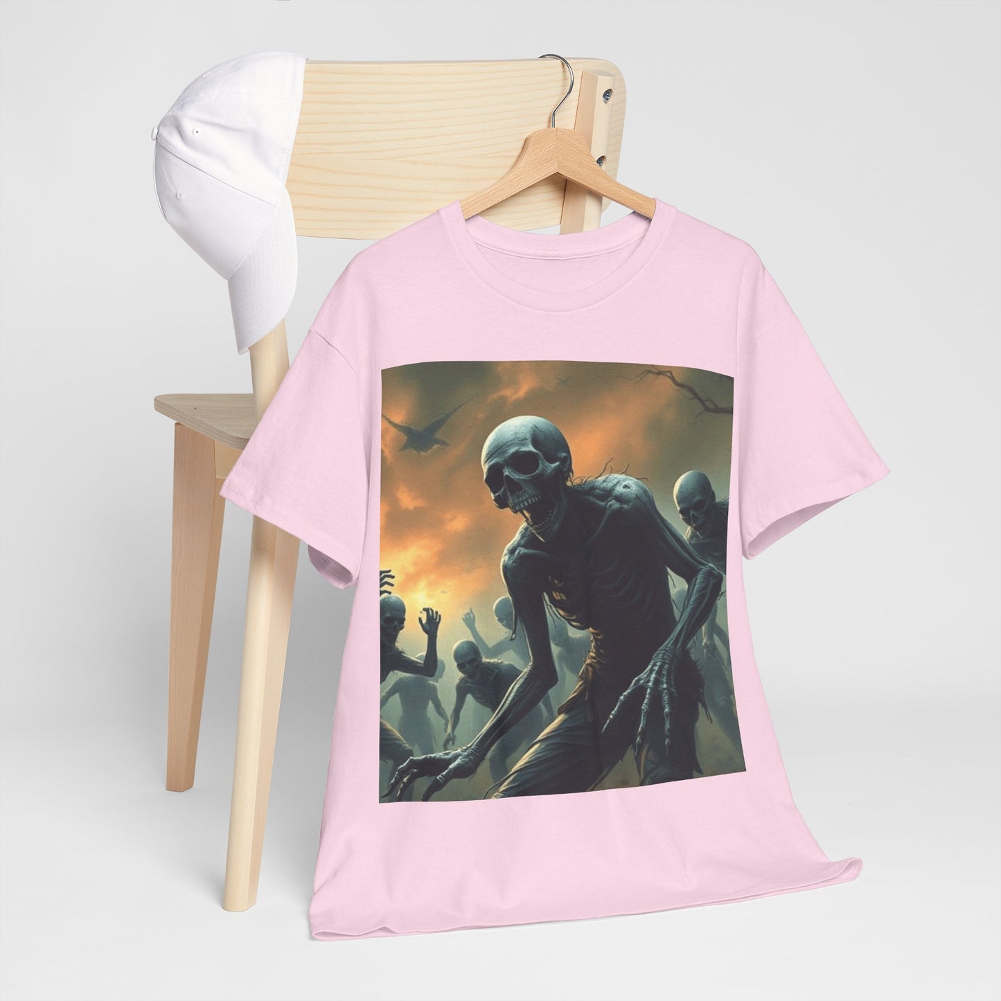 UK - Unisex Heavy Cotton Tee - Eerie Skeleton Design for Halloween Enthusiasts