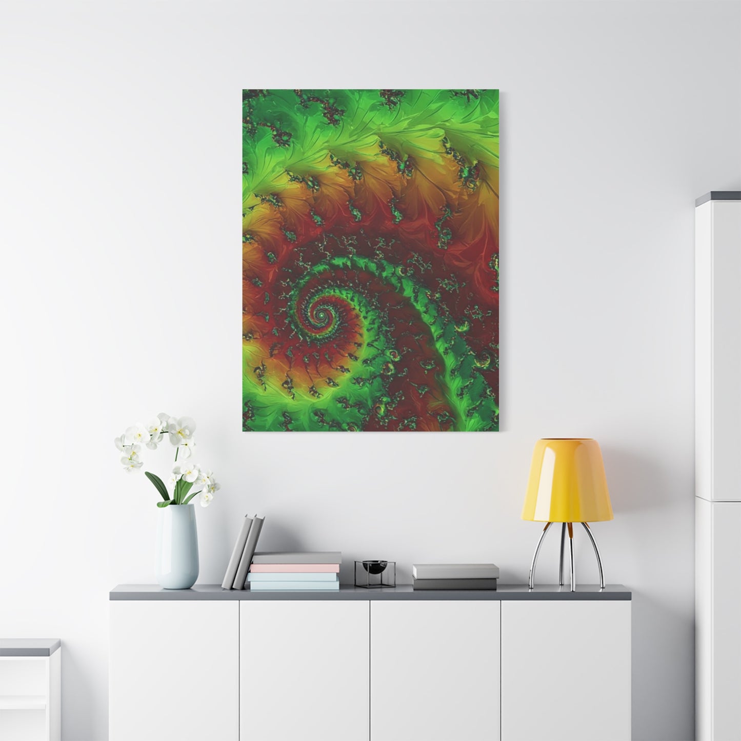 Vibrant Fractal Art Canvas - Green and Red Abstract Wall Decor