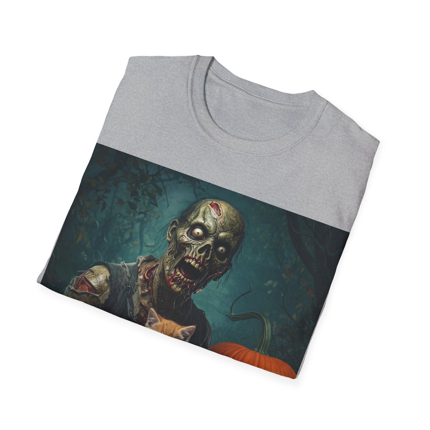 UK - Spooky Cat and Zombie Unisex Softstyle T-Shirt for Halloween