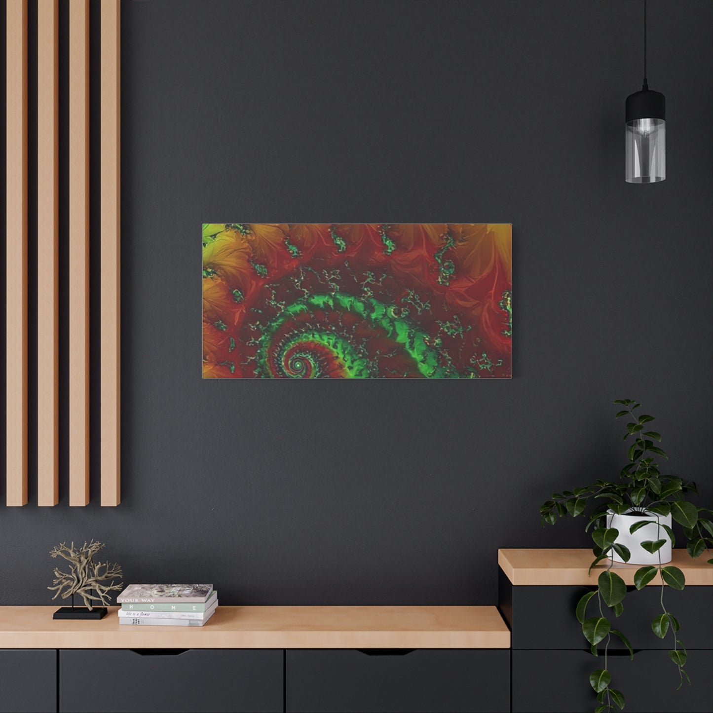 Vibrant Fractal Art Canvas - Green and Red Abstract Wall Decor