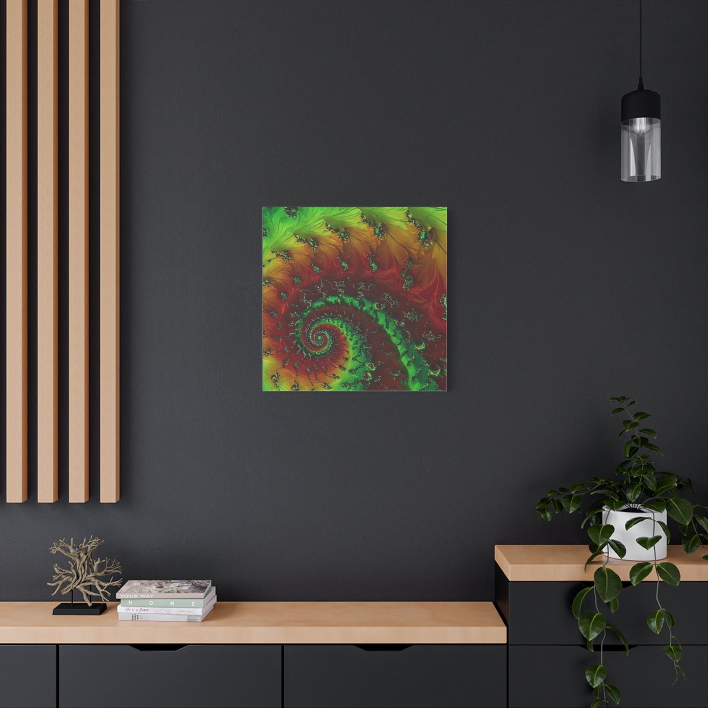 Vibrant Fractal Art Canvas - Green and Red Abstract Wall Decor