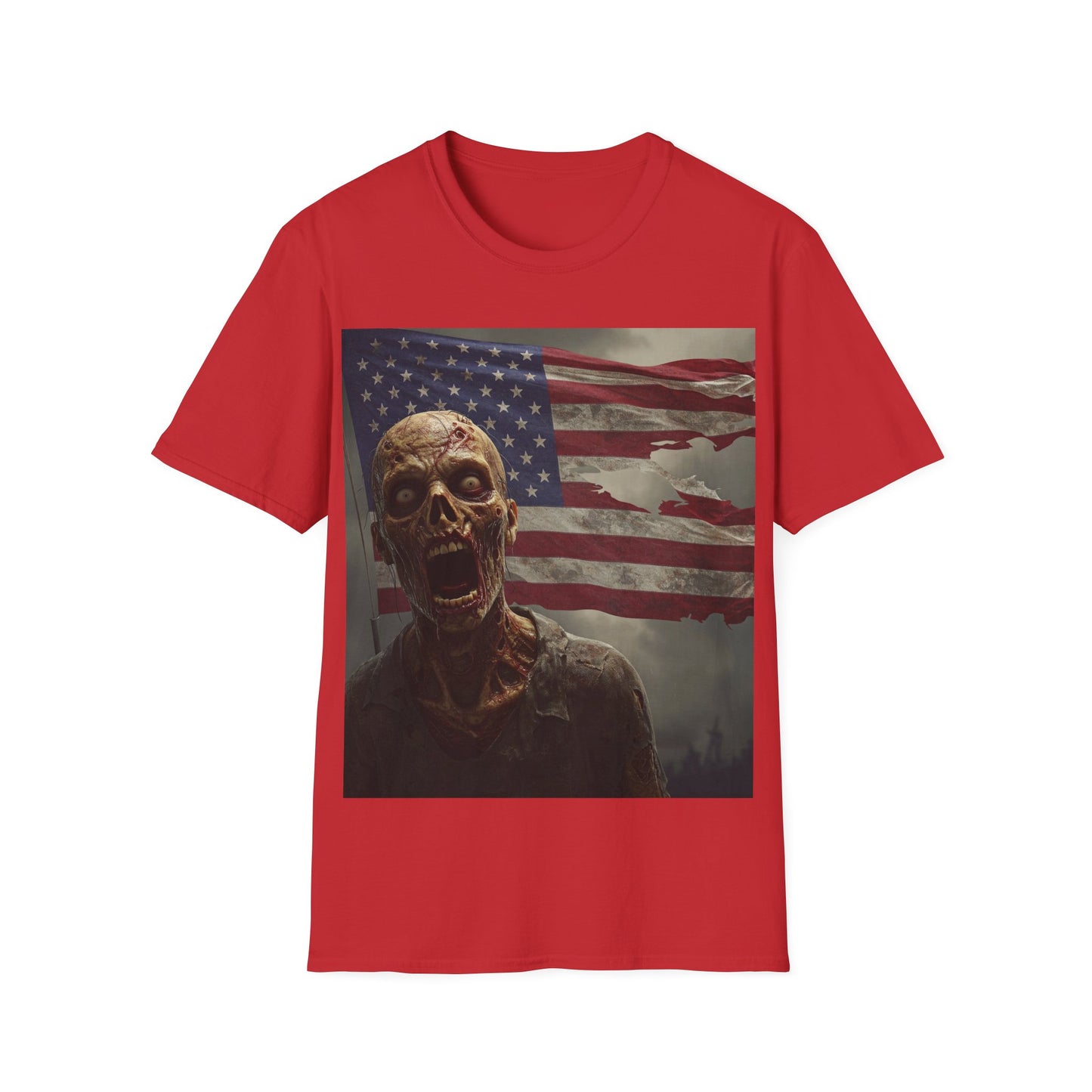 UK - Zombie American Flag Apocalyptic Portrait Tee, bold, decaying zombie graphic