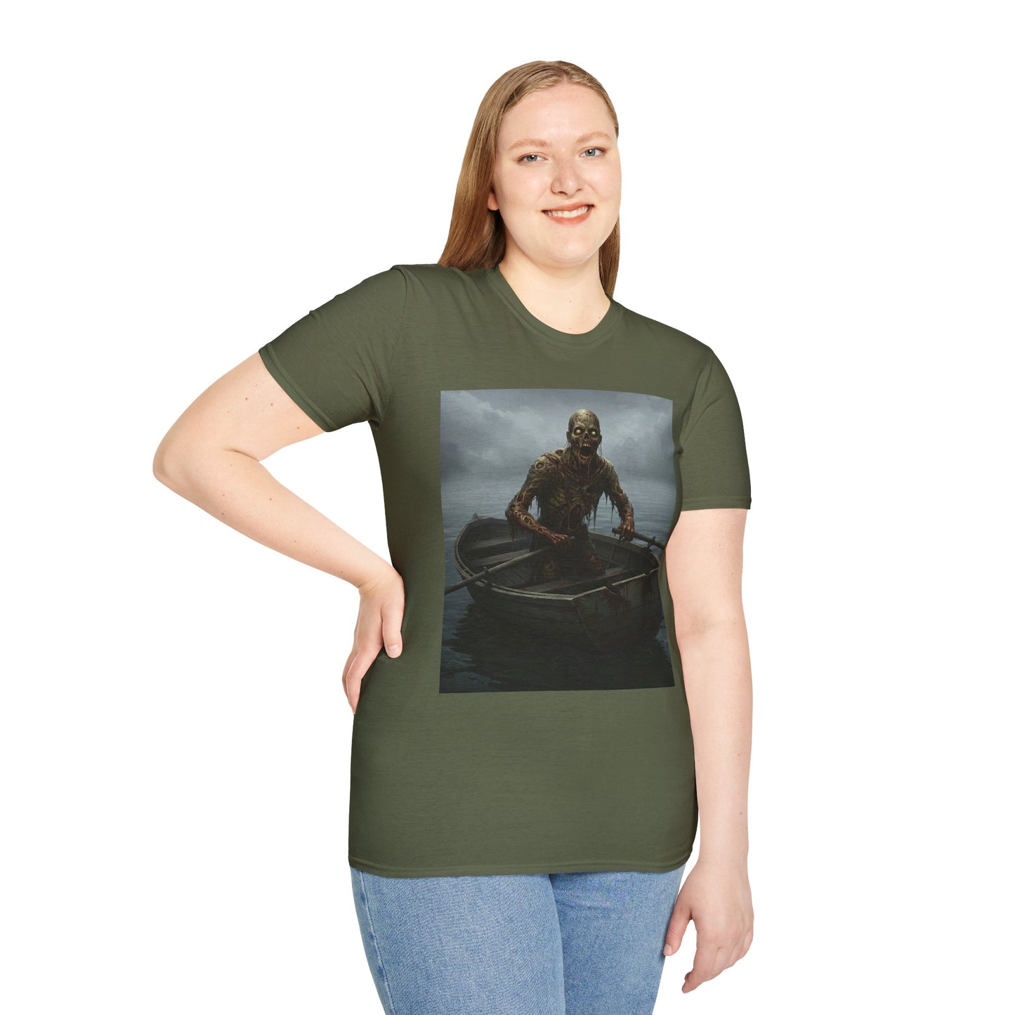 Zombie Rowboat Unisex Softstyle T-Shirt - Spooky Graphic Tee for Halloween Fans