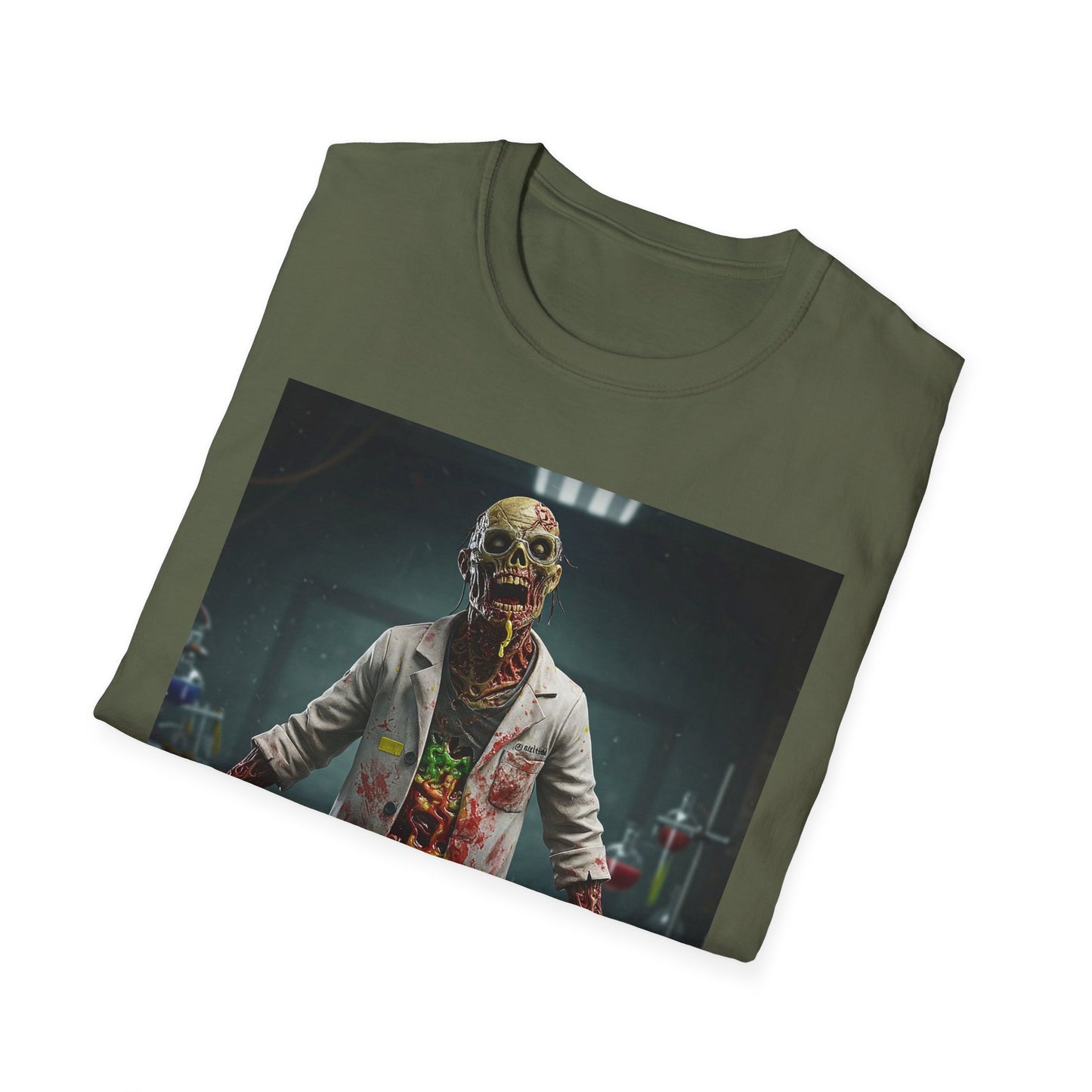 Zombie Scientist Unisex Softstyle T-Shirt - Perfect for Halloween and Horror Fans