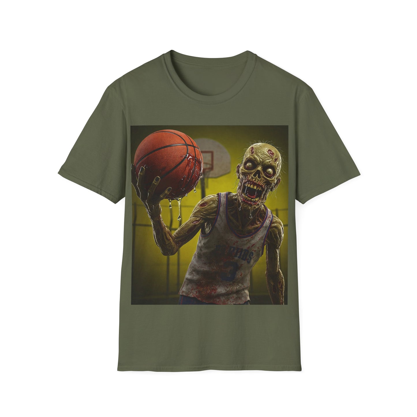 UK - Zombie Basketball Apocalyptic Portrait Tee, bold, decaying zombie graphic