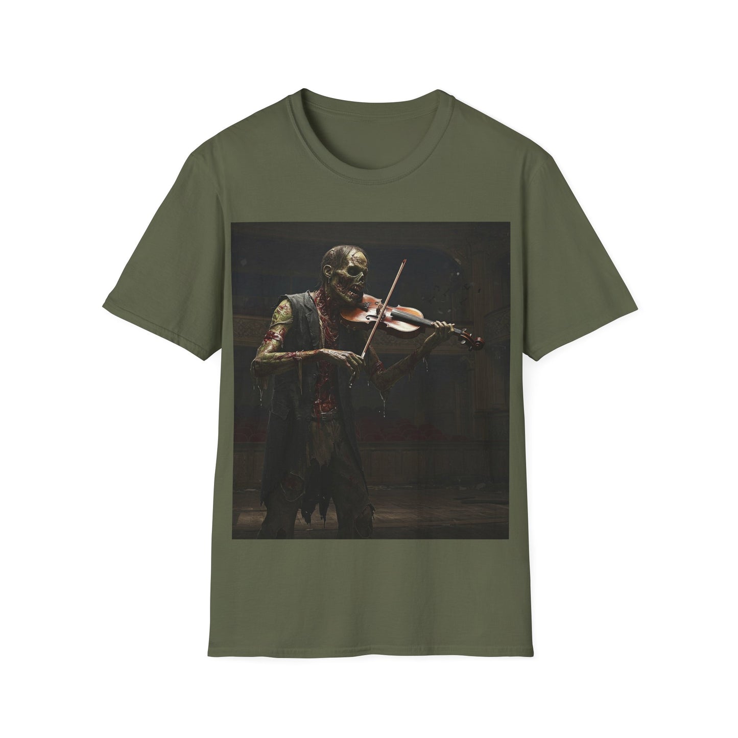 UK - Vintage Zombie Violinist Apocalyptic Portrait Tee, bold, decaying zombie graphic