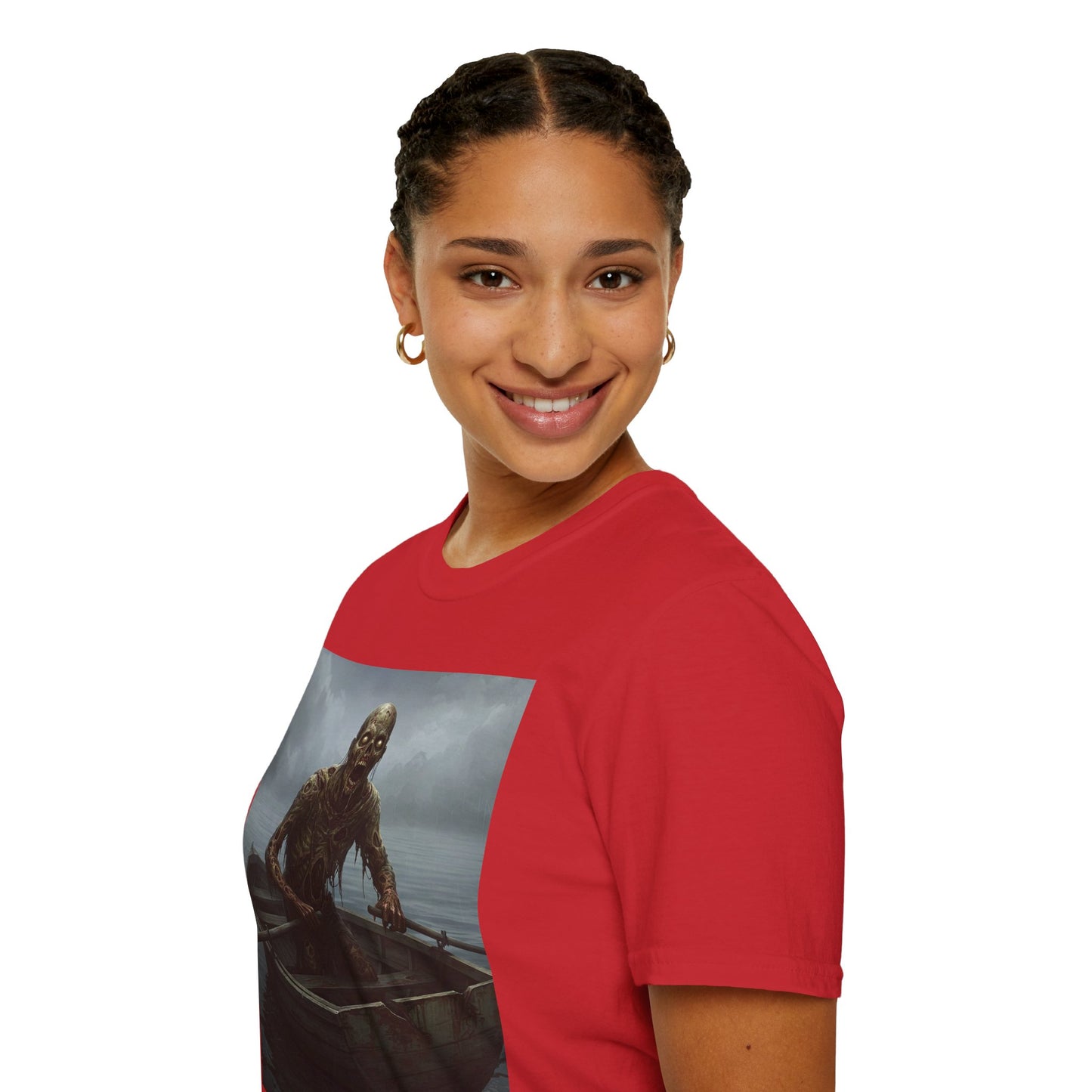 Zombie Rowboat Unisex Softstyle T-Shirt - Spooky Graphic Tee for Halloween Fans